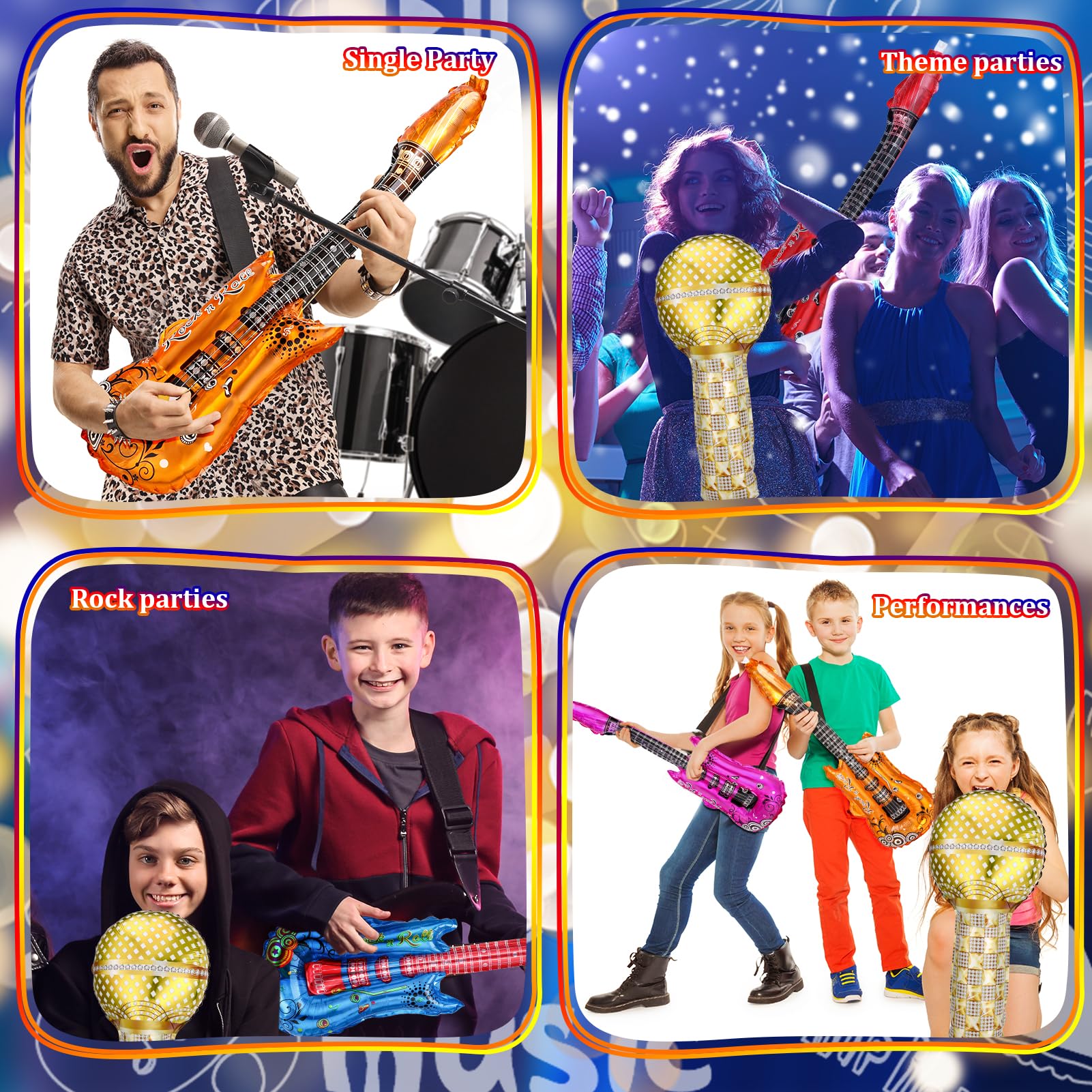 22Pcs Inflatable Instruments Party Props, Inflatable Rock Star Toy With Inflatable Guitar Microphone Inflatable Radio Boombox Shutter Shading Glasses For 80s 90s Themed Rock And Roll Party Favor