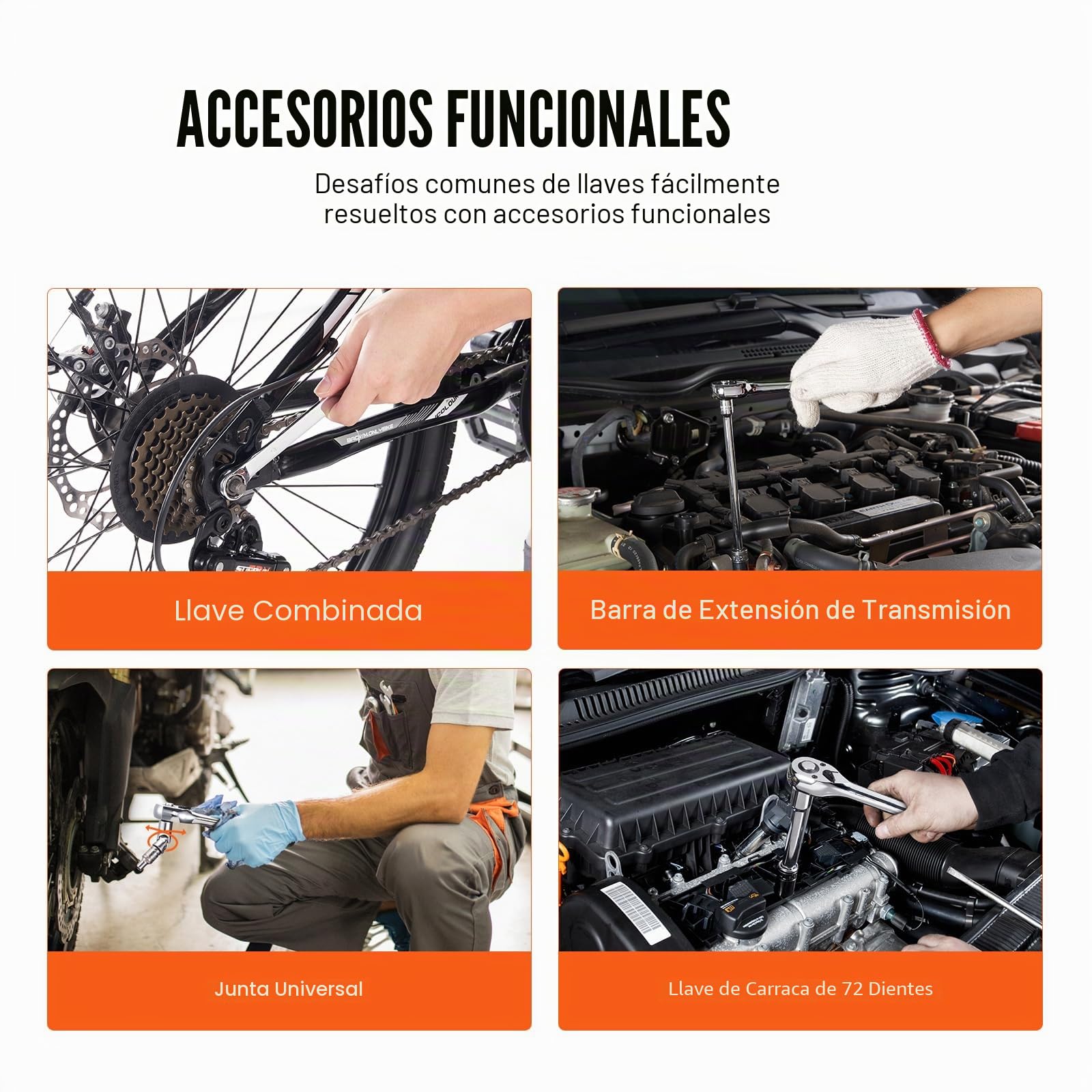 VEVOR Juego de herramientas mecánicas y juego de enchufes, 1/4 pulgadas y 3/8 pulgadas de profundidad y llaves estándar, kit de herramientas mecánicas SAE y métricas con brocas, llave combinada,