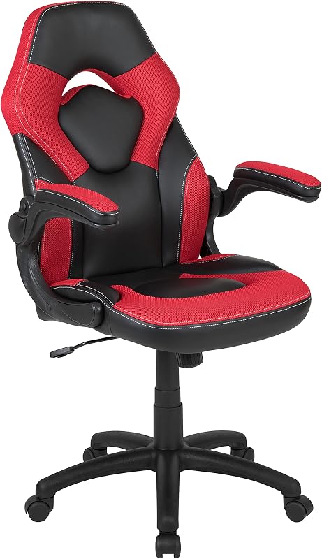 X10 Gaming Chair Racing Office Ergonomic Computer PC Adjustable Swivel Chair with Flip-up Arms, Red/Black LeatherSoft | Ergonomic, Flip-up Arms, Height Adjustable, Racing Style