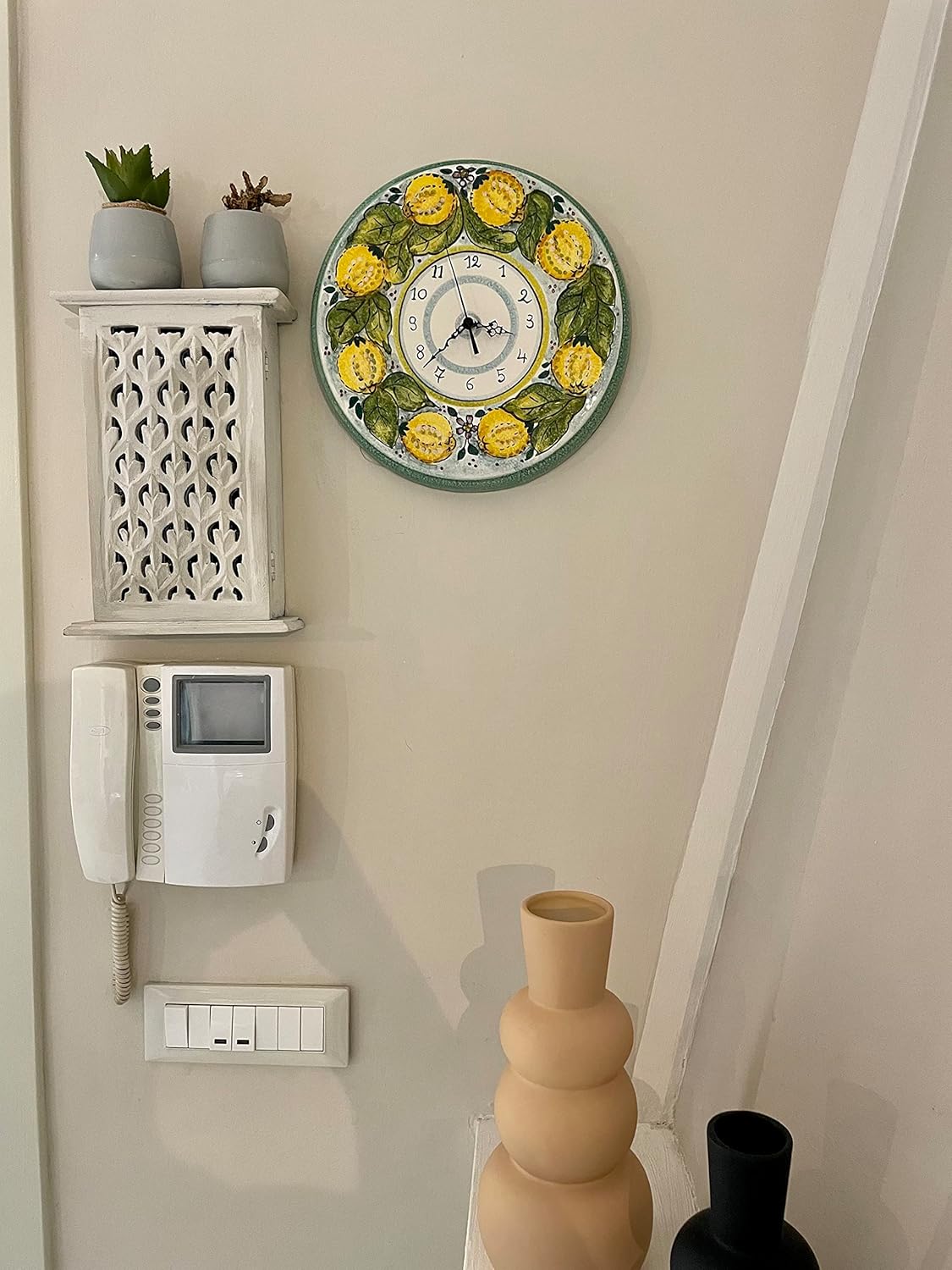 CERAMICHE D'ARTE PARRINI - Italian Ceramic Wall Clock Decorated Lemons Sunflower Hand Painted Made in ITALY Tuscan Art Pottery