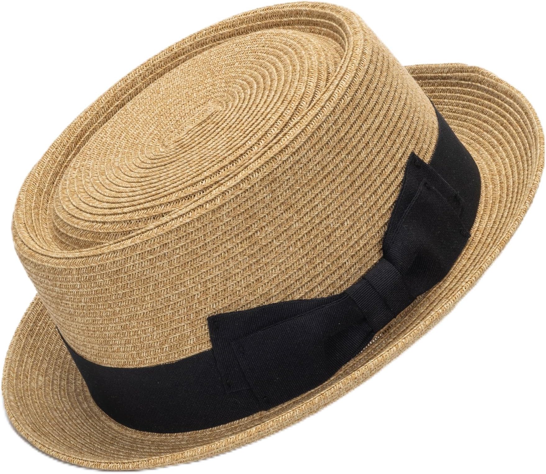 Straw Pork-Pie Fedora-Hat for Women-Men Spring-Summer - Boater Derby Sun Hat with Bowknot