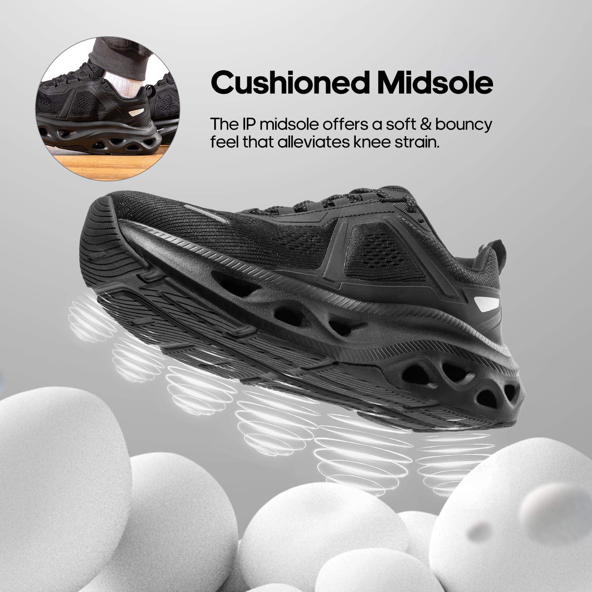 NORTIV 8 Men's Comfortable Walking Shoes MovePropel Athletic Breathable Gym Workout Tennis Jogging Cross Training Non Slip Fashion Running Sneakers,Size 10.5,All Black,SNWS247M