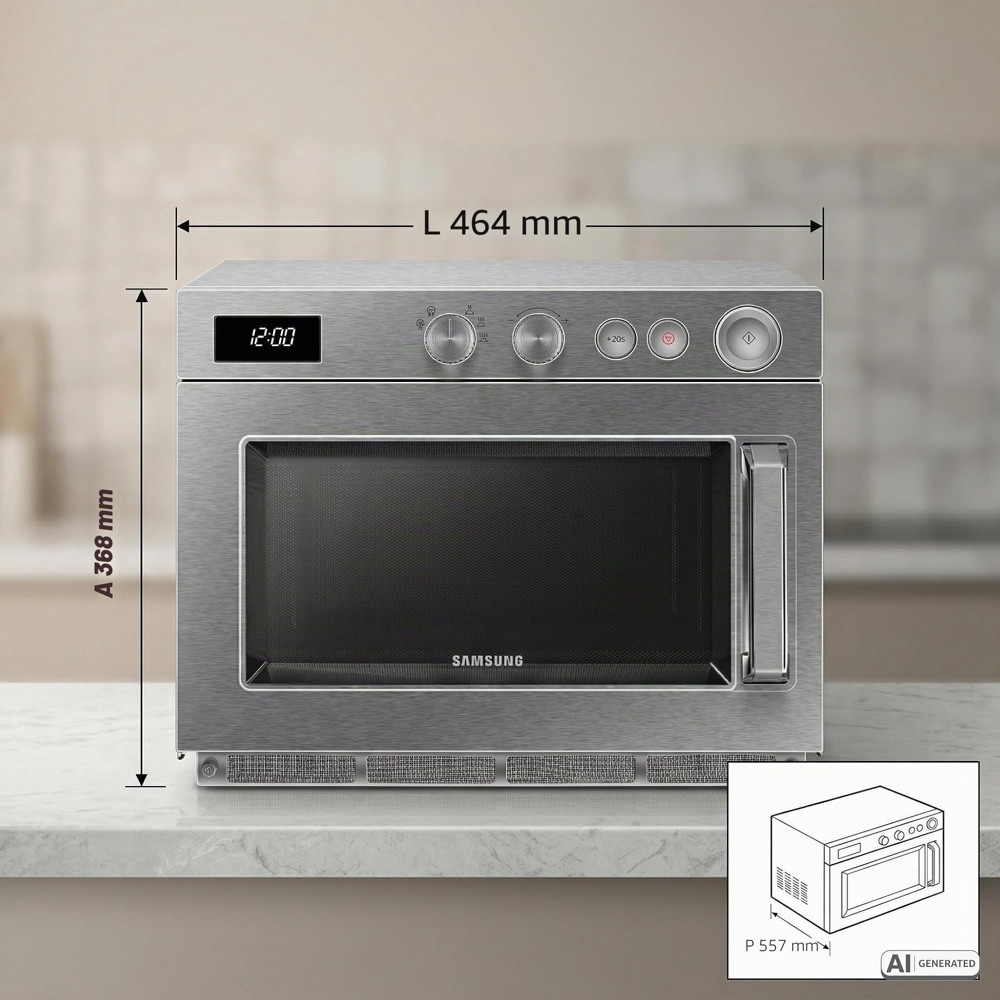 SARO SAMSUNG MJ2691 - Microonde da 26 l e 1850 W, dotato di 5 livelli, LED, display digitale per l’indicazione del tempo, in acciaio inox