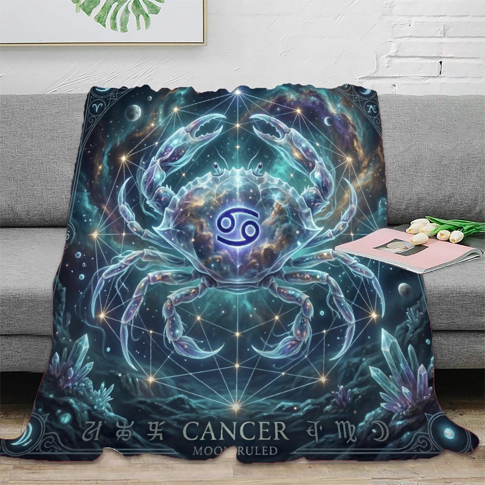 W7C8U2X3 Zodiac Cancer Celestial for Soft Throw Blanket, Bedroom Sofa Couch