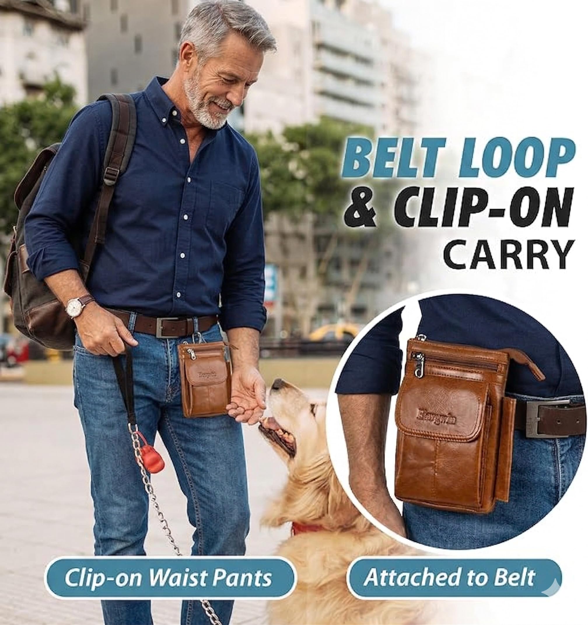 Borsello Vera Pelle Marsupio Porta Cellulare, Uomo Custodia Multiborsa, Borsello da Cintura, Fondina Portacellulare da Cintura, Borsa a Tracolla per Casuale, Viaggio