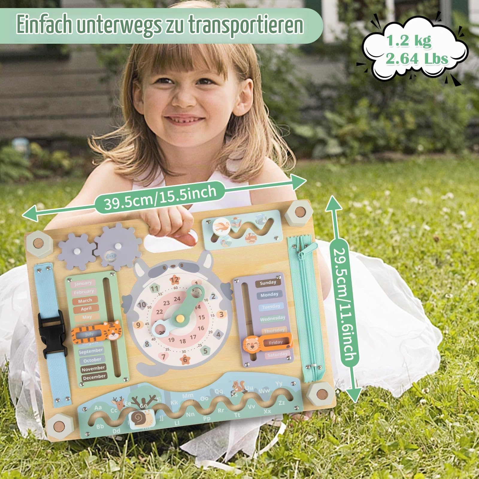 Holz Busy Board, Activity Board Zweiseitig mit 20 Lernaktivitäten, Montessori Spielzeug ab 3 4 Jahre, Sensorisches Motorikbrett für Kleinkinder Vorschuler Feinmotorik-Trainieren