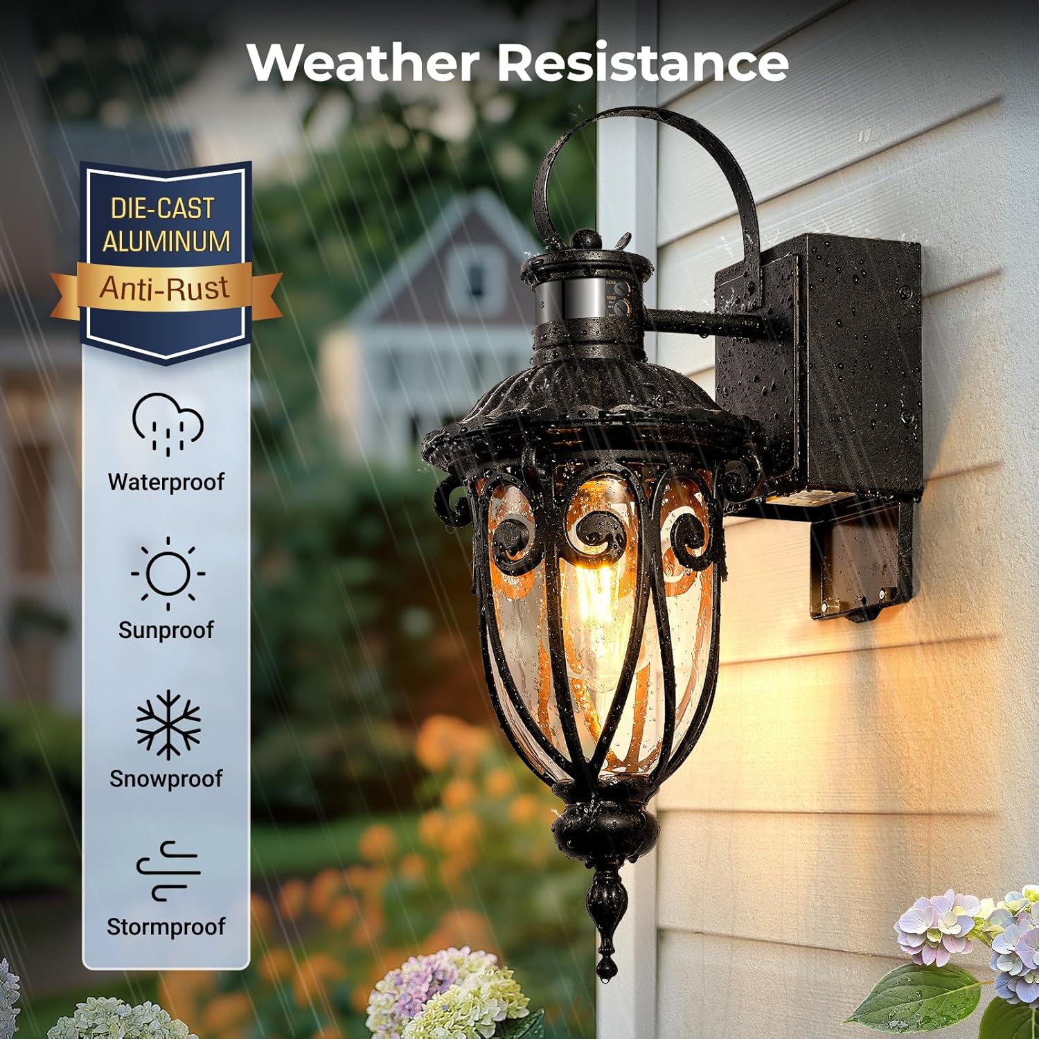 2 Pack Porch Light with GFCI Outlet Distance and Time Adjustable, Bronze Motion Sensor Outdoor Lights for House, Retro Waterproof Exterior Lighting Fixtures for Doorway, Garage, Garden