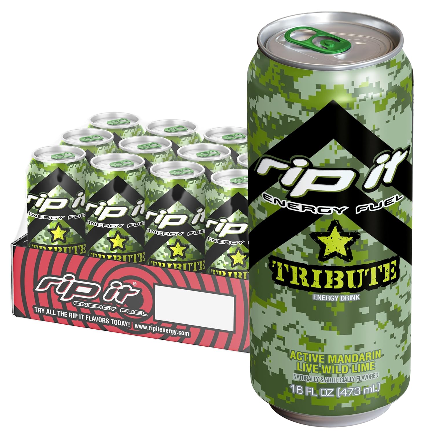 Rip-It Energy Drink | Tribute Zero Sugar | Mandarin Lime Flavor | 12-Pack (16oz Cans) | 160mg Caffeine | Sugar Free | No Crash | Hardcore Energy That Rips!