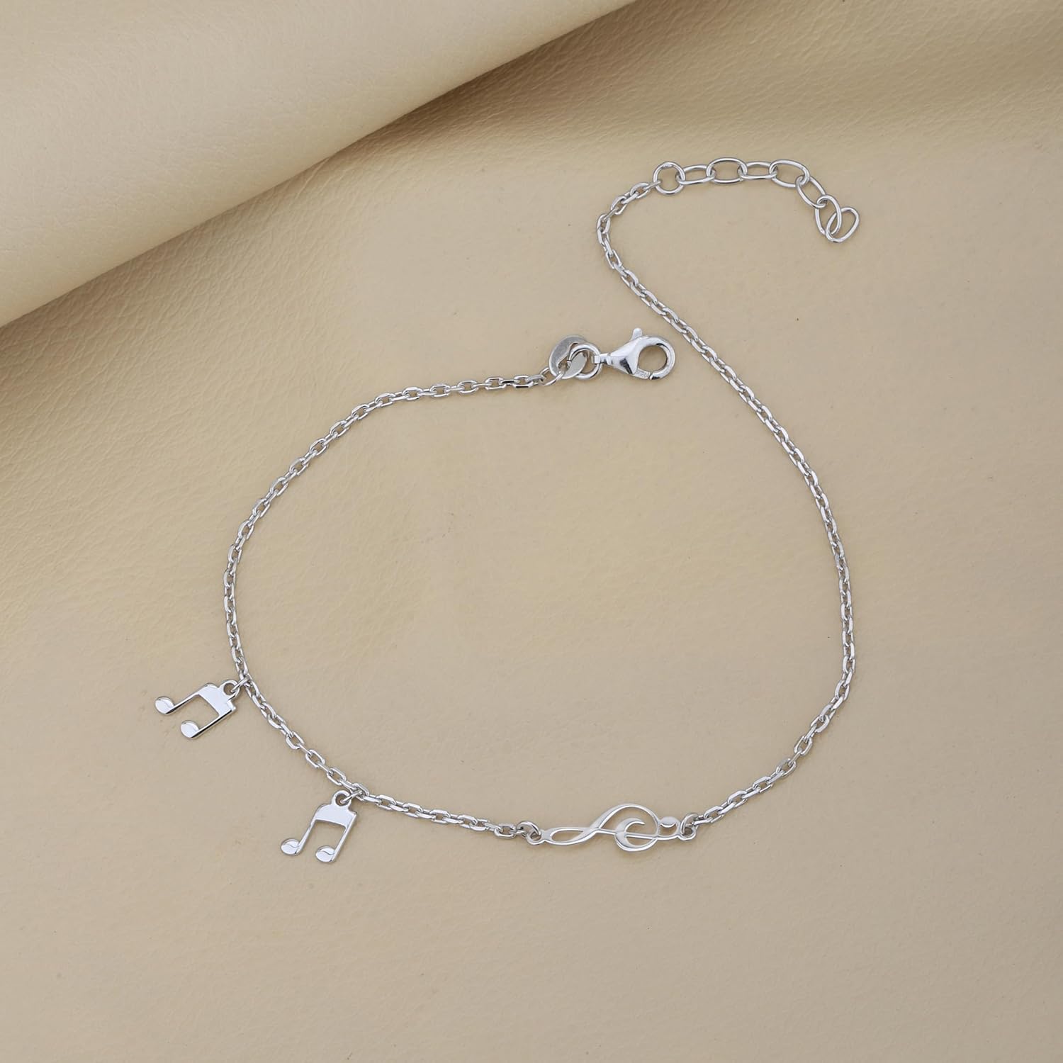 Vanbelle Sterling Silver Jewelry - Rhodium Plated with 925 Stamp - Music Notes Charm Anklets for Women - 9 Inch long + 1 Inch Extender - Image 6