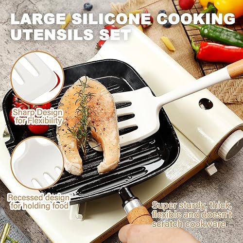 Miniatura 2 de QMVESS Juego de utensilios de cocina grandes de silicona, 7 piezas, resistentes al calor, juego de utensilios de cocina de silicona de grado