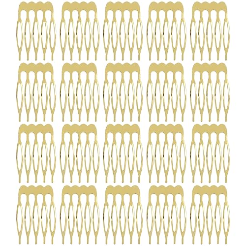 Lawie Paquete de 20 peines laterales de metal dorado a granel con 5 dientes, para manualidades, manualidades, para boda, velo de novia, peinetas