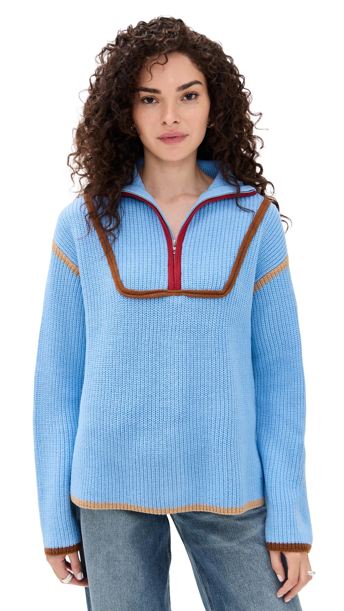 English Factory Womens Contrast Piping Quarter Zip Sweater