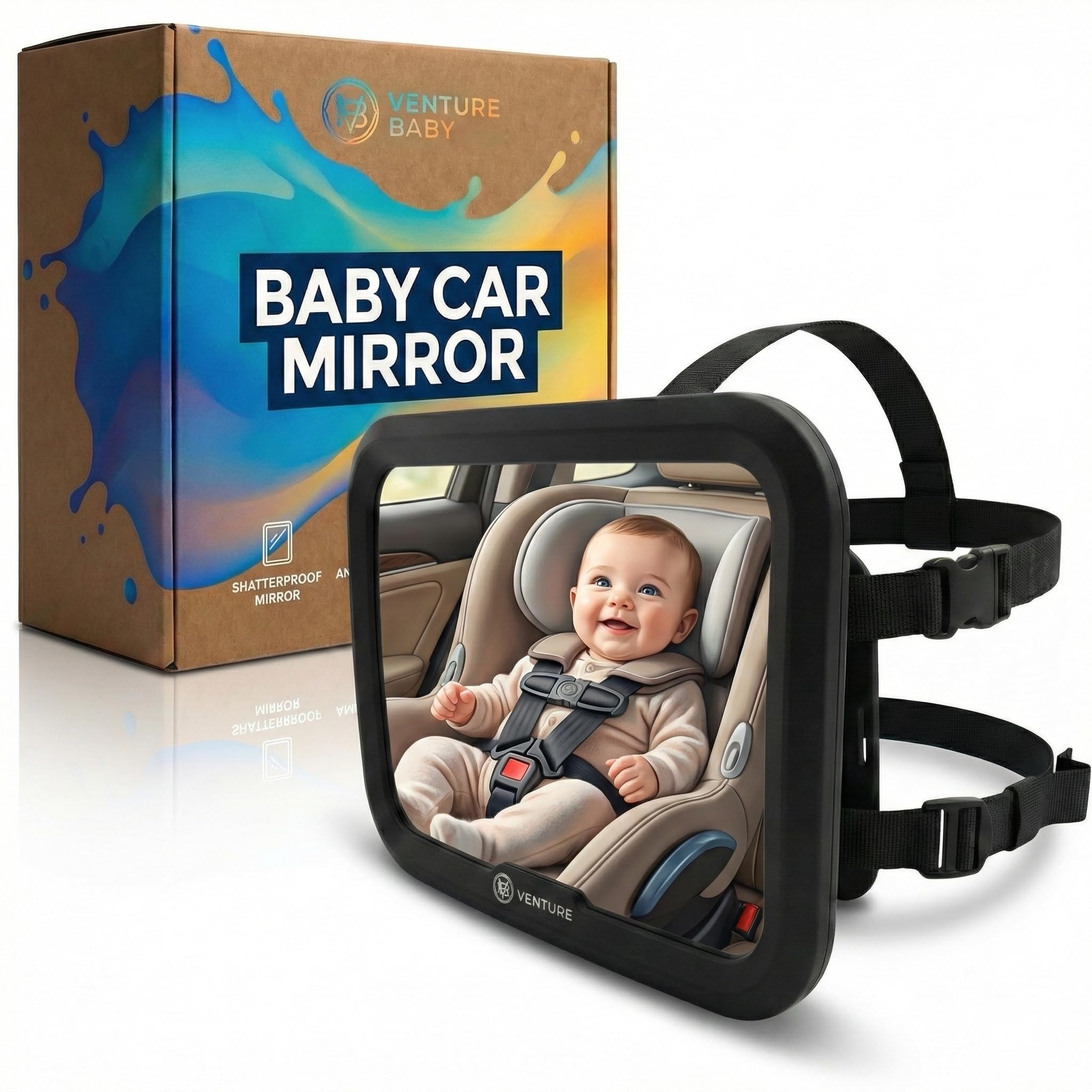Baby Car Mirror for Back Seat - 360° Adjustable Rear View Baby Mirror for Cars, Shatterproof, Clear Wide View, Safe & Easy to Install - Perfect Car Accessories For Rear Facing Children