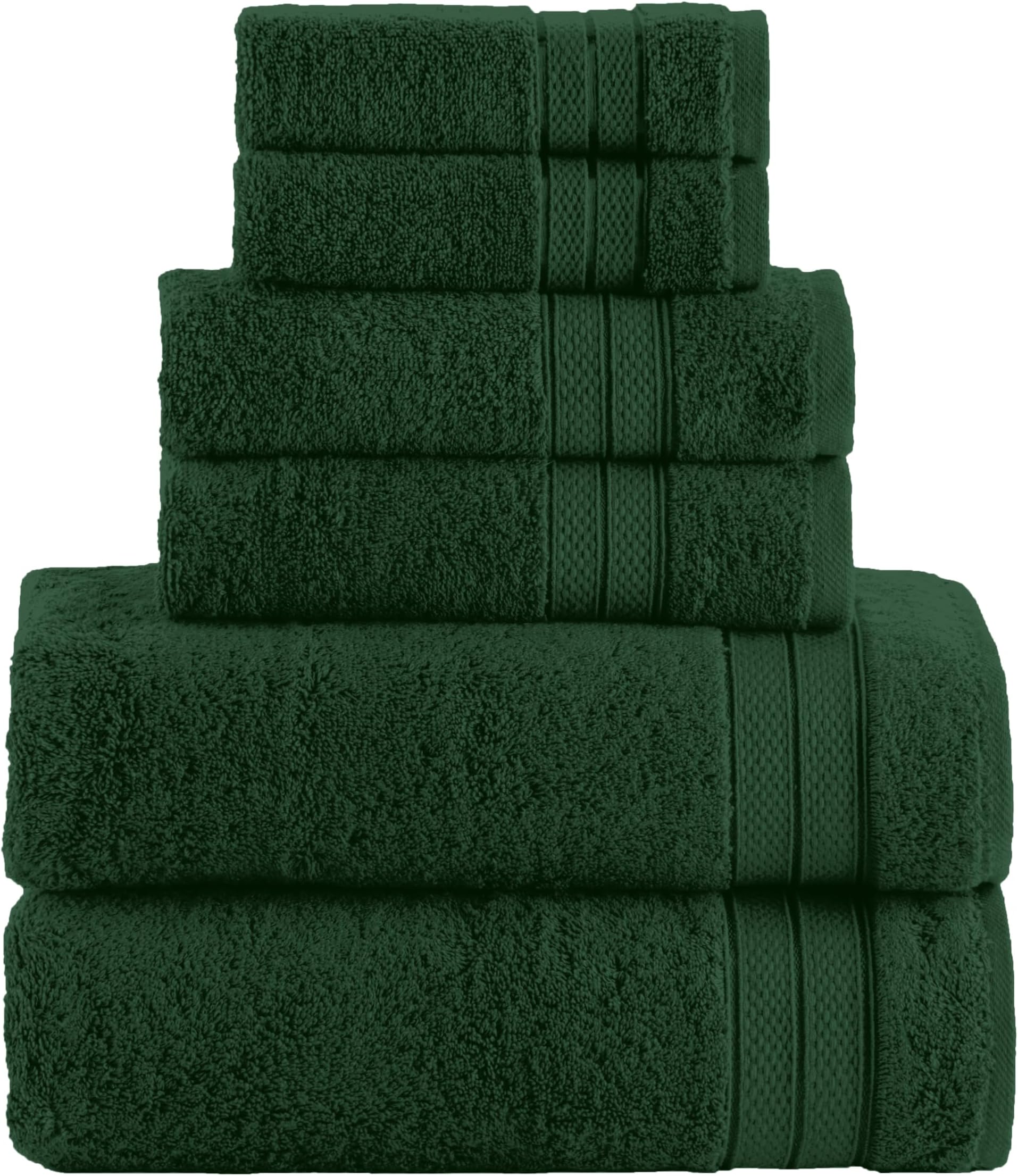 Elegant Comfort Luxury 6-Piece Towel Set, Premium Soft 100% Turkish Cotton, Three Line Popcorn Design 2 Bath Towels, 2 Hand Towels and 2 Washcloths Towel Set - Quick-Drying and Absorbent, Forest Green