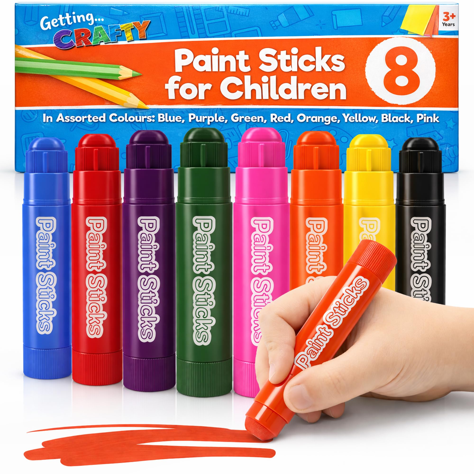SOL 8pk Assorted Colours Paint Sticks for Children - Mess-Free Creativity, Quick-Drying Colourful Vibrant Paint Sets, Kids Arts & Crafts, Twist-Up Design, Ideal for Paper, Canvas & On-the-Go Crafting
