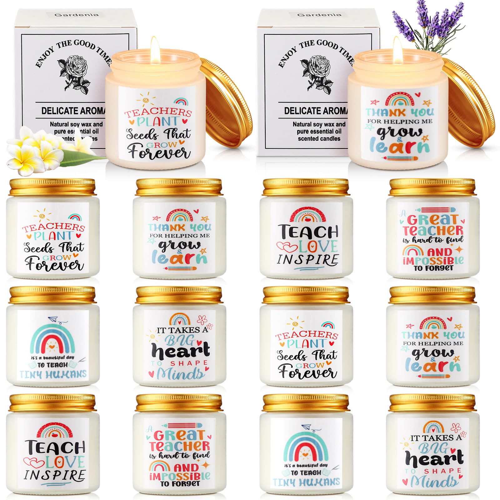 MTLEE 12 Pcs Teacher Appreciation Gifts Bulk 3.5 oz Scented Soy Wax Fragrance Thank You Candle Aromatherapy Jar Candles Inspirational Candle for Women Thank You Teacher Back to School Gifts, 12 Styles-image-30