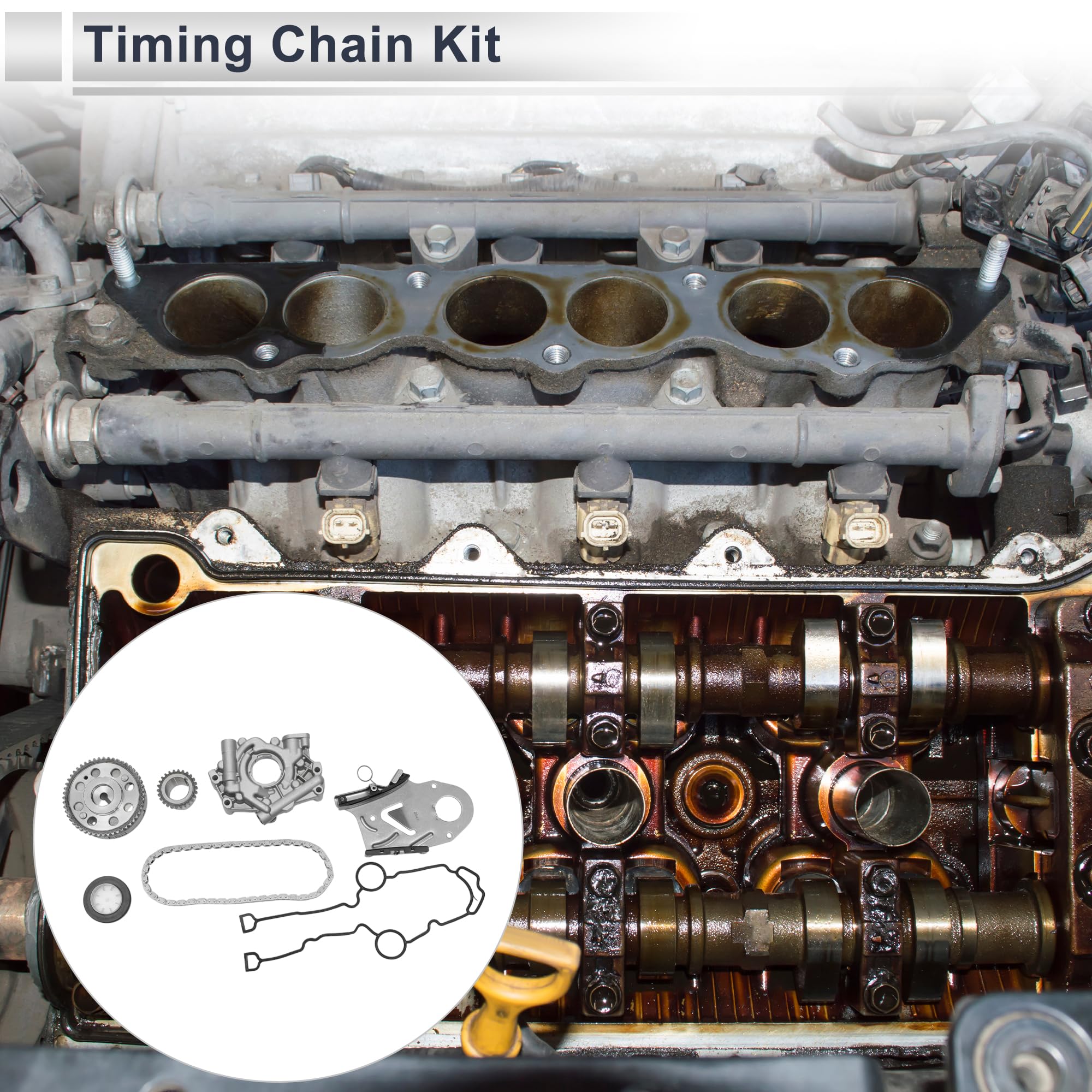 Kit Catena Di Distribuzione Per Chrysler 300C 05-08 1 Set | Metallo E Gomma Lunga Durata Guarnizione Pompa Olio Tenditore Pignone Per Dodge Charger 2006 Per Dodge Durango 2004-2006