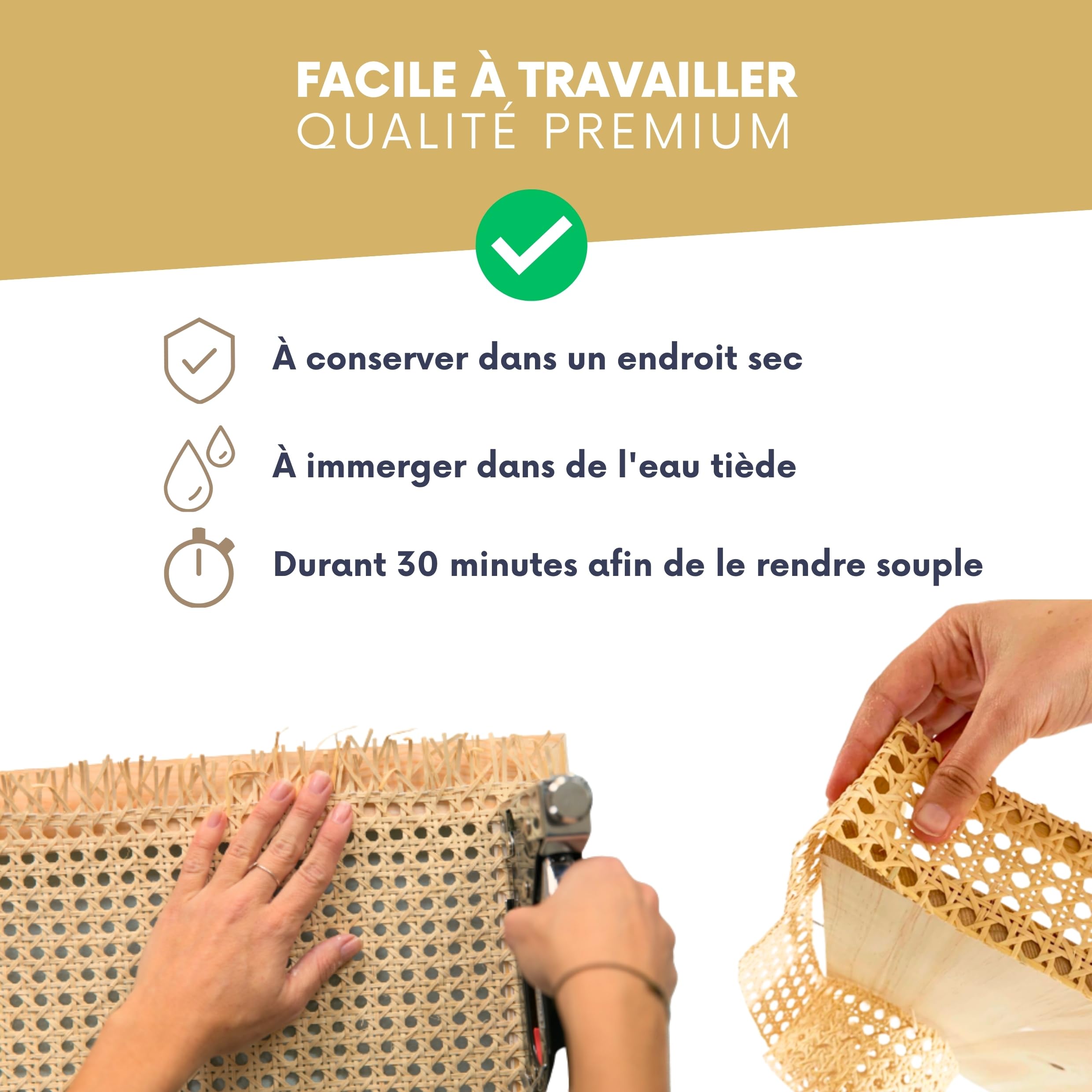 Cannage, Rouleau de Cannage pour Meuble, Cannage en Rotin Naturel, Décoration & Vannerie, Cannage Traditionnel à la française, pour Un Rendu Esthétique et Résistant, Idéal pour Le DIY