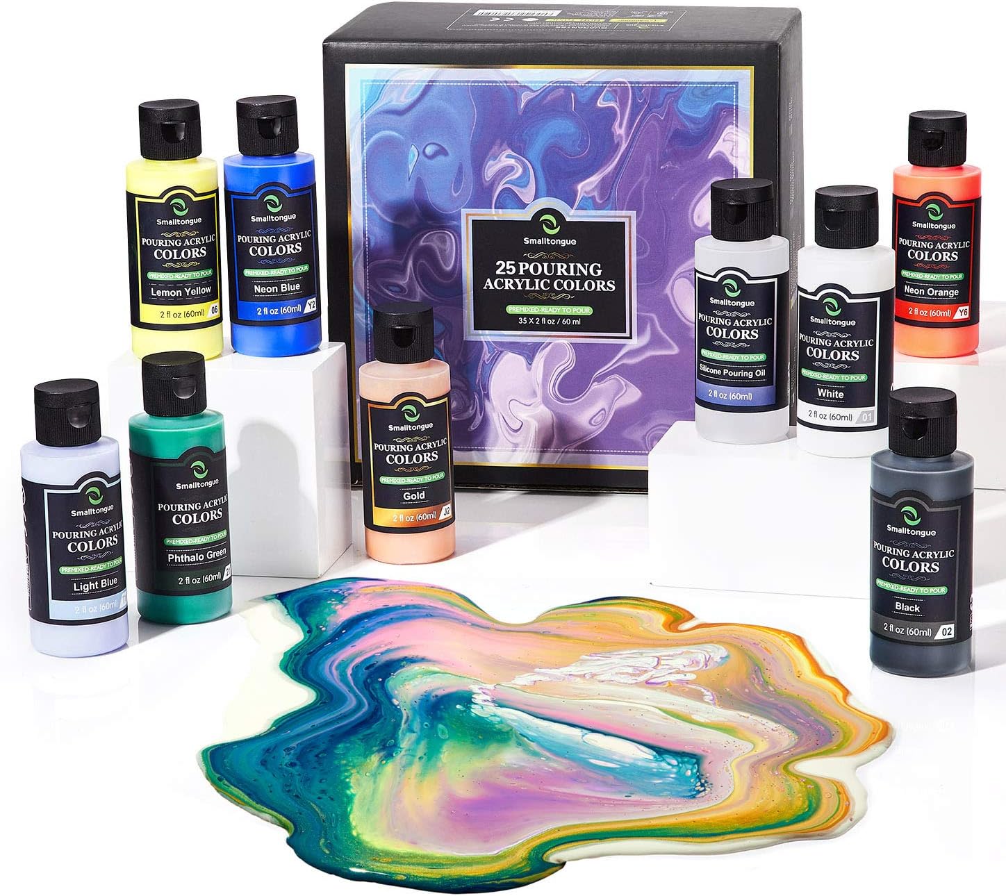 Buy Pre Mixed Acrylic Pouring Paint 60ml 2oz Bottles 25 Colors Premium Pre Mixed Ready To Pour High Flow Liquid Acrylic Pouring Paint Set For Canvas Wood Paper Crafts Tile Rocks Glass And Stones Online In Hungary
