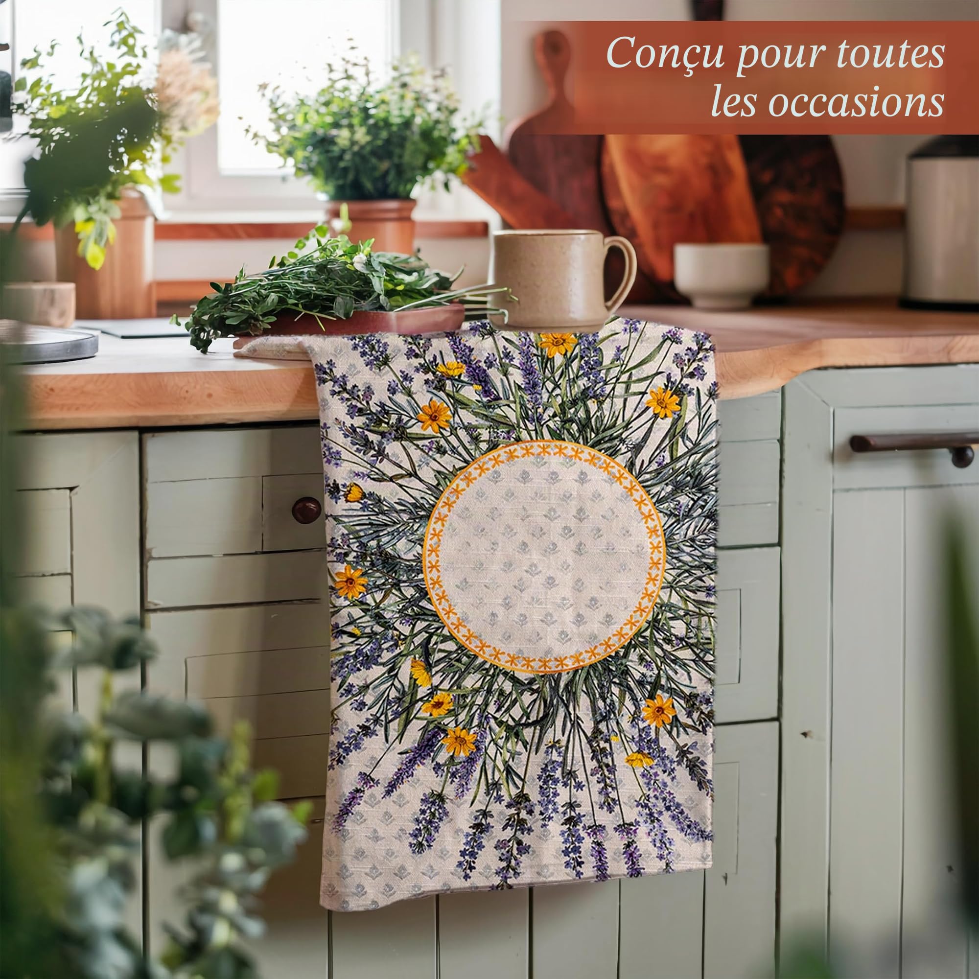 Maison d' Hermine Fanny Lavender - Lot de 3 torchons de Cuisine Polyvalents - 100% Coton - Doux et absorbants - pour Le Printemps et l'été (50 x 70 cm)