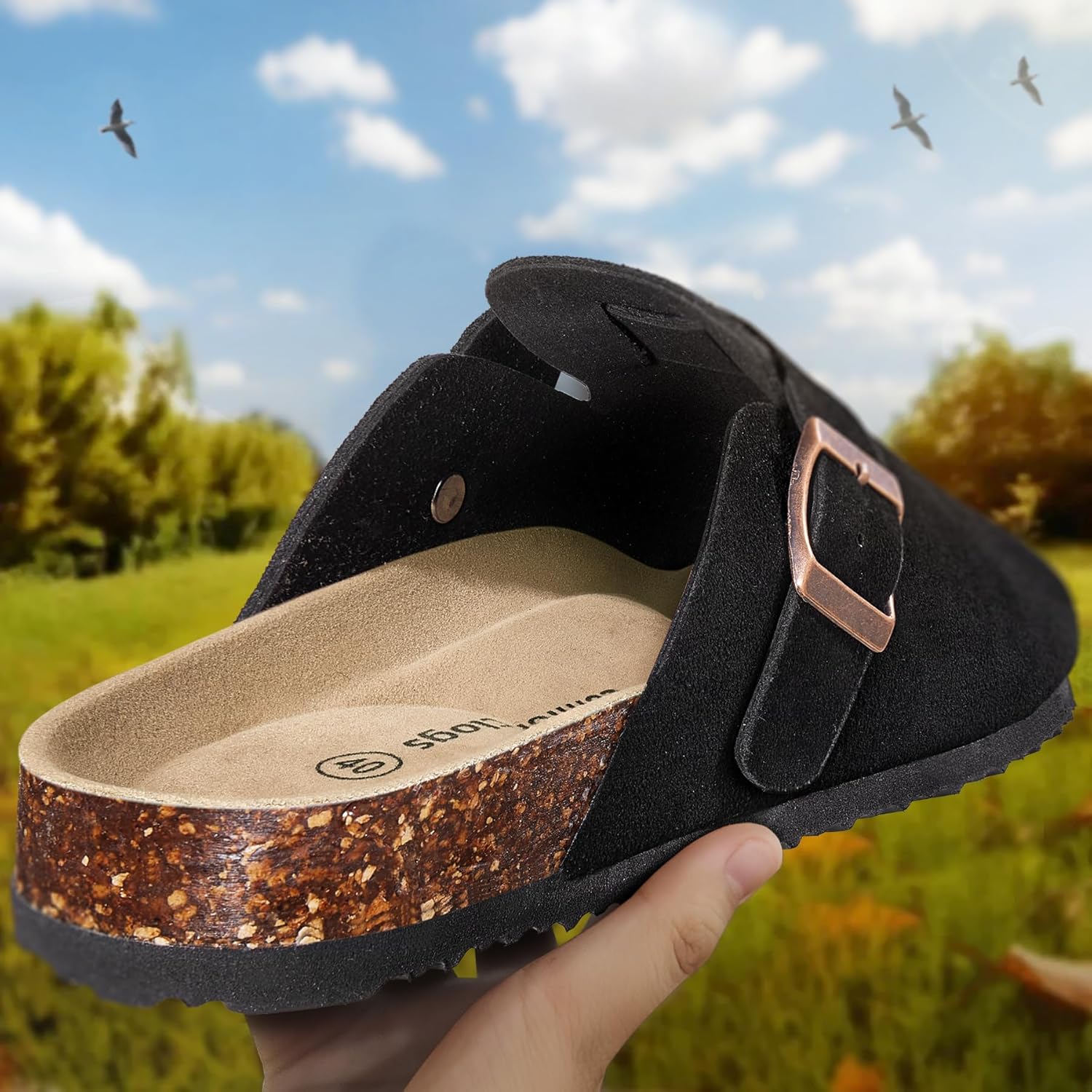 BULLIANT Clogs Mules Sandals Potato Shoes Men Women,Fleece-Lined Cow Suede Upper-Memory Foam Cushioned Cork-Footbed - Image 3