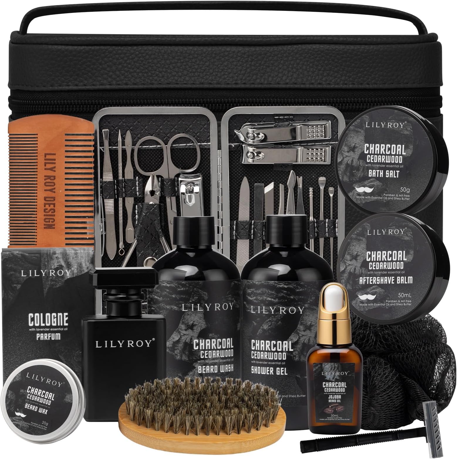 Fathers Day Gifts for Men - Bath and Beard Gift Set for Men, Bath & Body Care Kit for Him with Beard Wax | Valentines Day, Christmas, Birthday, Spa Kit Travel Bag Gift for Dad