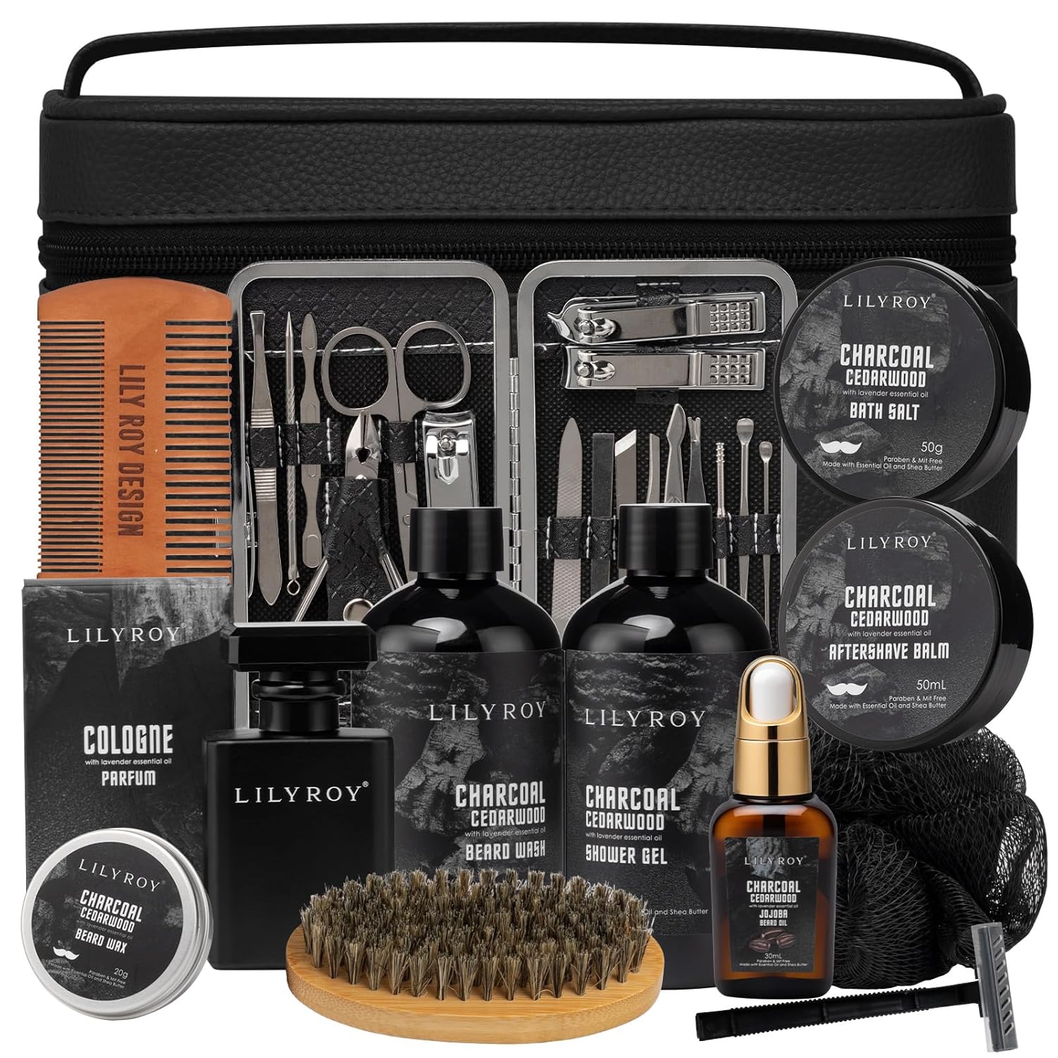 Fathers Day Gifts for Men - Bath and Beard Gift Set for Men, Bath & Body Care Kit for Him with Beard Wax | Valentines Day, Christmas, Birthday, Spa Kit Travel Bag Gift for Dad