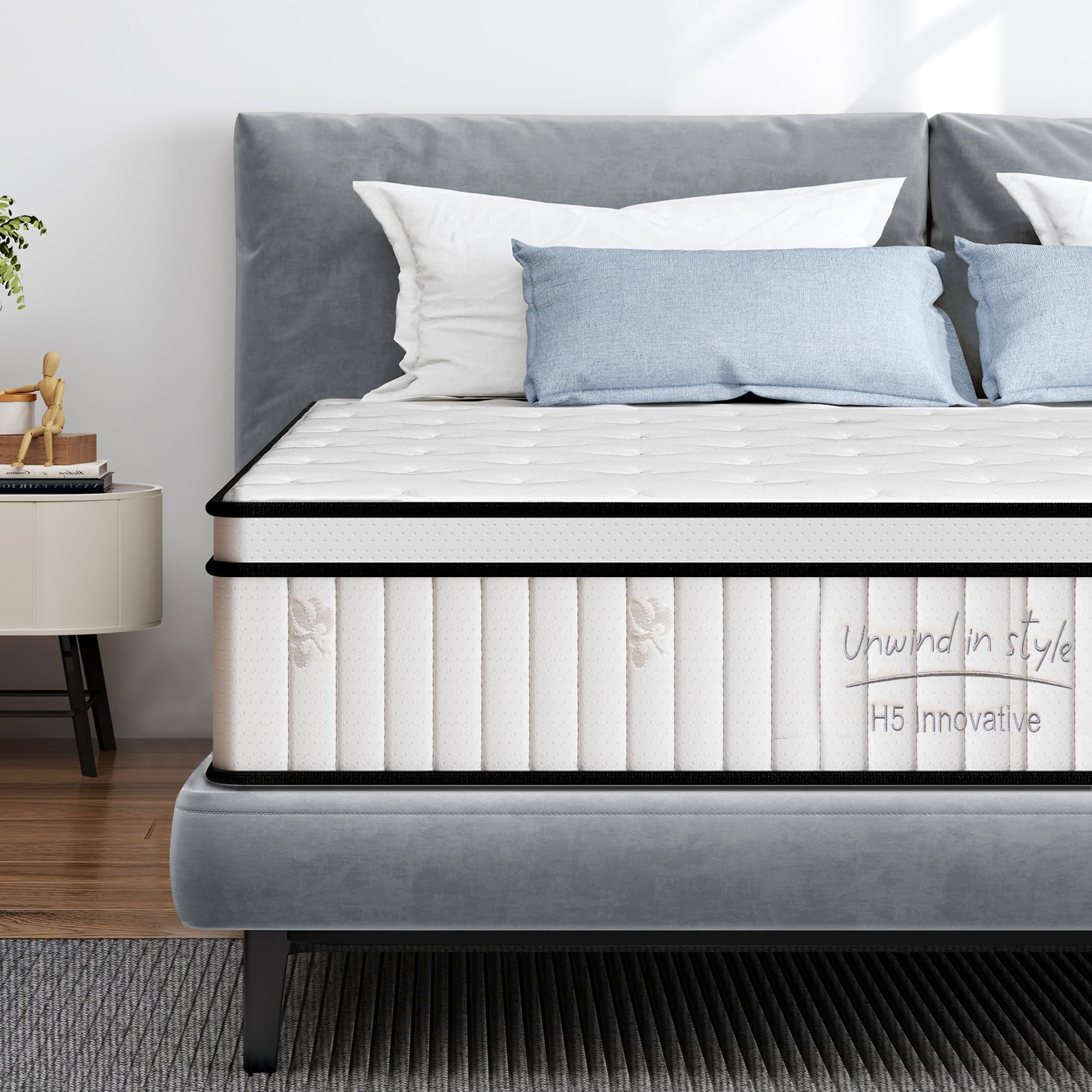 Queen Mattress, 12 Inch Hybrid Queen Mattress in a Box, Individual Pocket Spring Bed Mattress, Medium Firm Mattress for Pressure Relief, Strong Edge Support, CertiPUR-US & Fiberglass Free SIMILAR TO PHOTO INCOMPLETE 