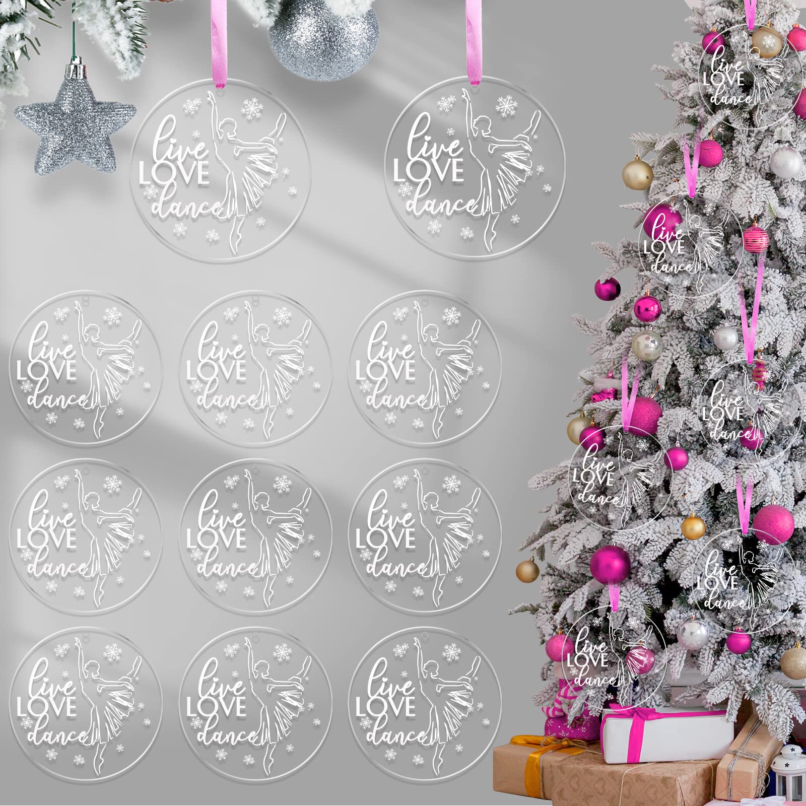 18 PCS Christmas Dance Ornament Round Acrylic Ballet Dancer Ornament Christmas Tree Ballet Dance Hanging Decoration Love Dance for Dance Team Dancer Teacher (Dance Style)