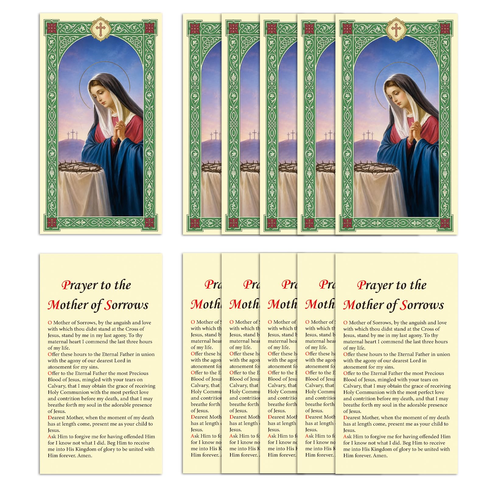 ESNOY 10 Pack Our Lady of Sorrows Prayer Cards – Catholic Our Lady of Grace The Protector – Holy Card with Prayer
