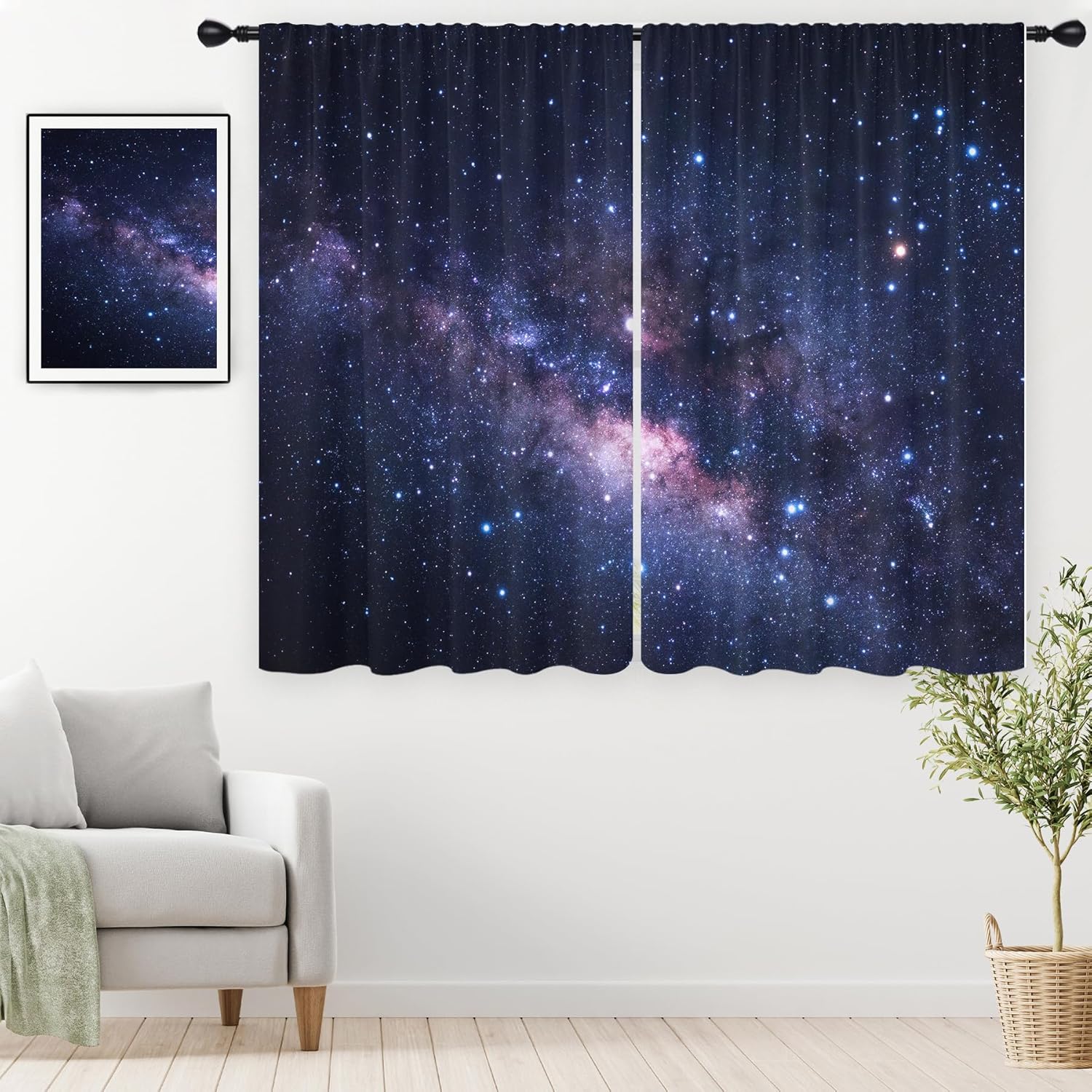Galaxy Space Curtains Wide Boys Celestial Kids Star Dark Cool Nursery Gamer Gaming Outer Starry 52W x 63L Inch Rod Pocket for Bedroom Living Dining Room Window Drapes Treatment Fabric 2 Panels