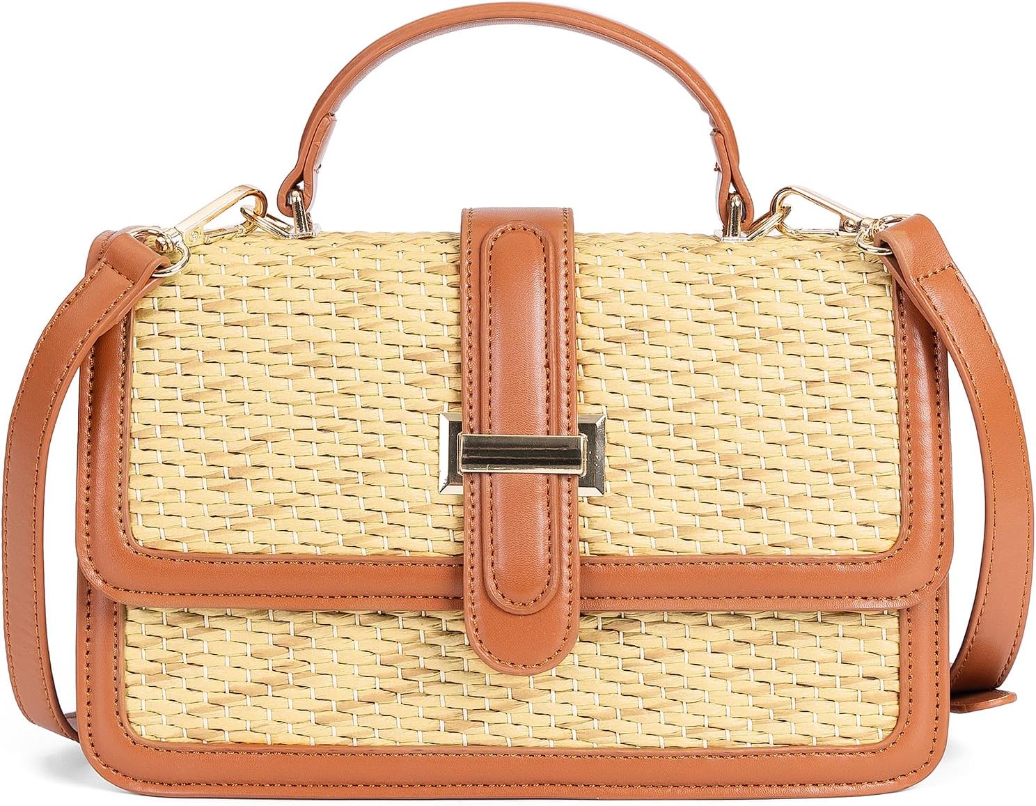 boshiho Women's Straw Crossbody Shoulder Bag Woven Raffia-Style Beach Purse Top Handle Satchel Handbag for Summer Vacation