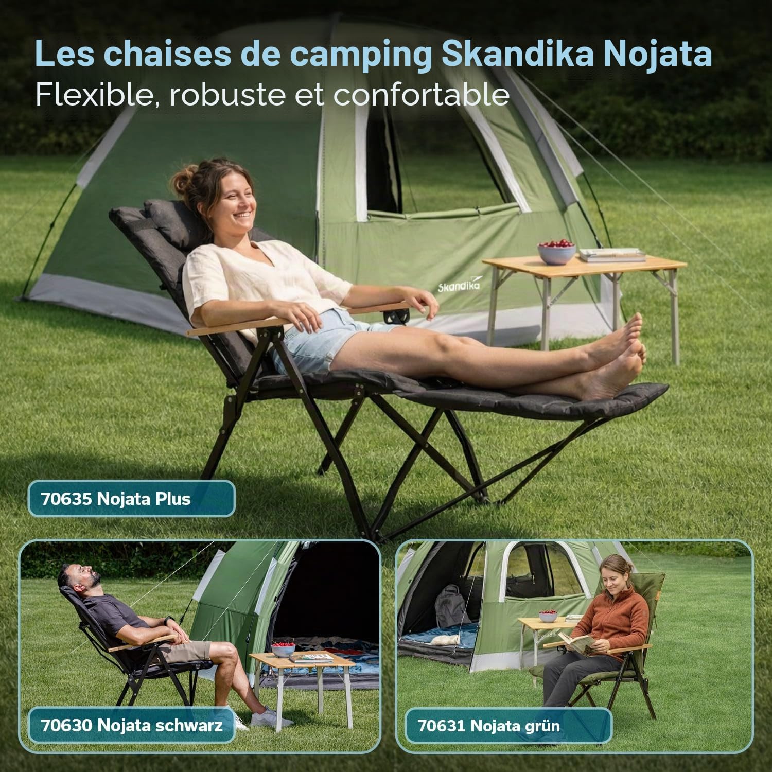 Skandika Fauteuil de Camping Nojata | Chaise de Camping Pliable, Dossier réglable 3 Positions, léger 5,2 kg, Max 120 kg | Chaise Pliante pour Exterieur, Jardin, Festival, Balcon