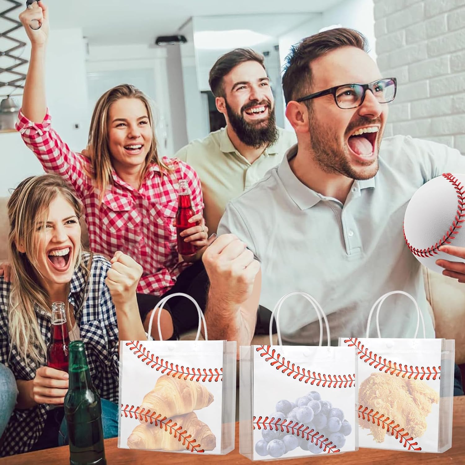 PLUVAVA 16 Pieces Baseball Clear Gift Bags Baseball Transparent Treat Goodie Bags Sport Clear PVC Snack Bag with Handles for Sports Team Birthday Holiday Party Decorations Supplies (Baseball)