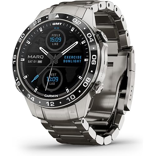Garmin MARQ Aviator (Gen 2) Modern Tool Smartwatch, Titanium Case with Titanium Bracelet + Black Silicone Band, Sapphire Lens, AMOLED Display, Pilot Navigation Features, 010-02648-00 (Renewed)