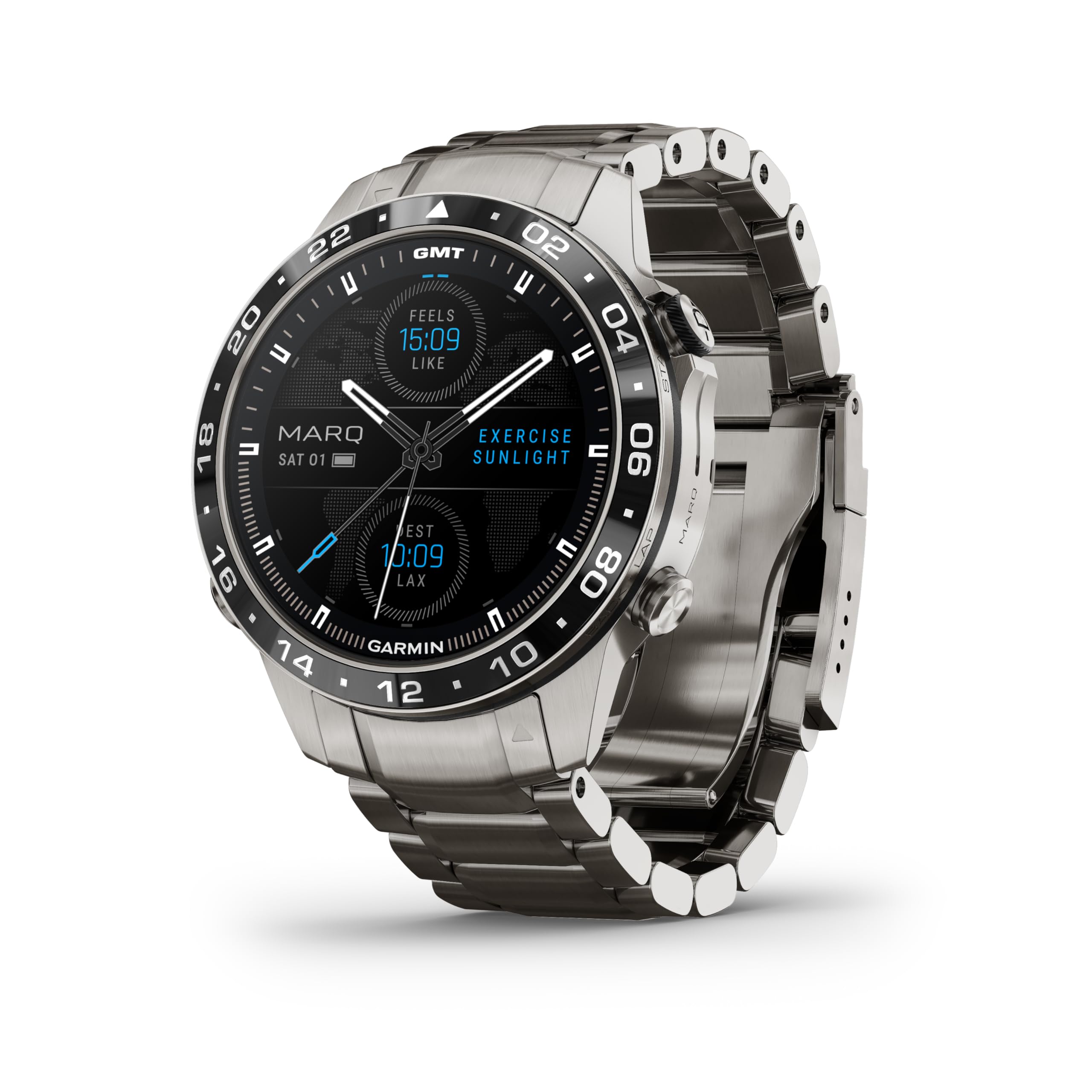Garmin MARQ Aviator Gen 2 Modern Tool Smartwatch Titanium Case with Titanium Bracelet Black Silicone Band Sapphire Lens