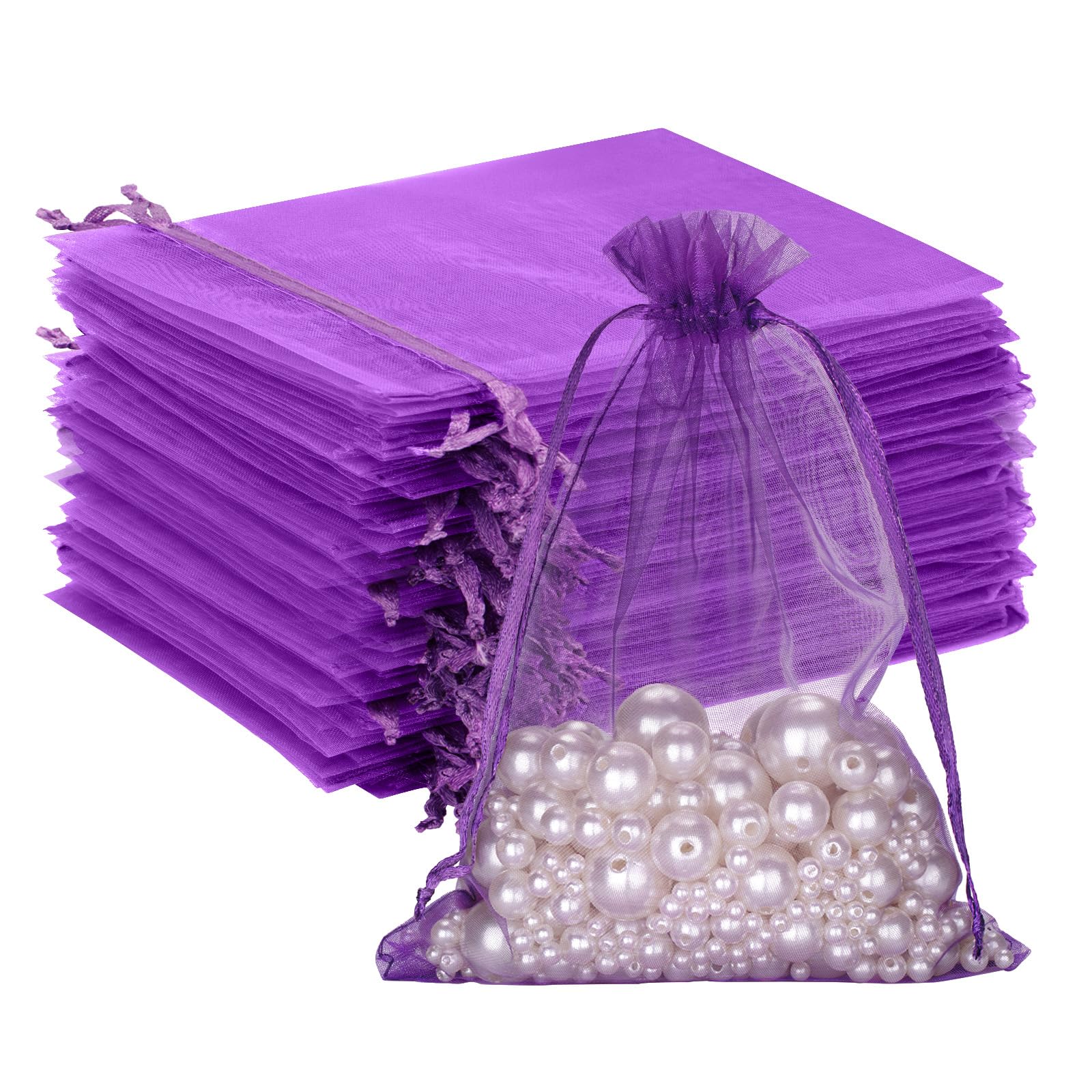 G2PLUS 100 Stück Organzasäckchen, Geschenk Organzabeutel, Hochzeit Organza-Beutelchen mit Kordelzug Sie als Hochzeit Bonbonsbeutel, Schmuckbeutel, Geschenkbeutel