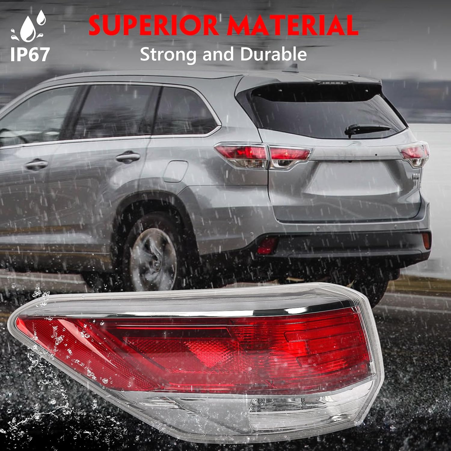 huray left outer tail light for toyota highlander 2014-2016 driver side taillight lamp assembly replacement for to2804120 815600e100 lh(driver side) outer