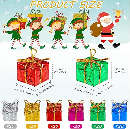 Miniatura 2 de 120 mini cajas de Navidad de colores surtidos envueltas en papel metálico para colgar, cajas de regalo brillantes y coloridas cajas de Navidad,