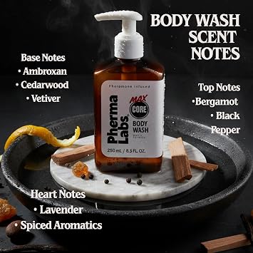 MAX CORE Savage Men's Body Wash Premium Long Lasting Cologne Scented Shower Gel, High-Concentration Pheromone Infused Luxury Body Wash for Men, Eliminates Odor (8.5 fl oz, Raw Noir)