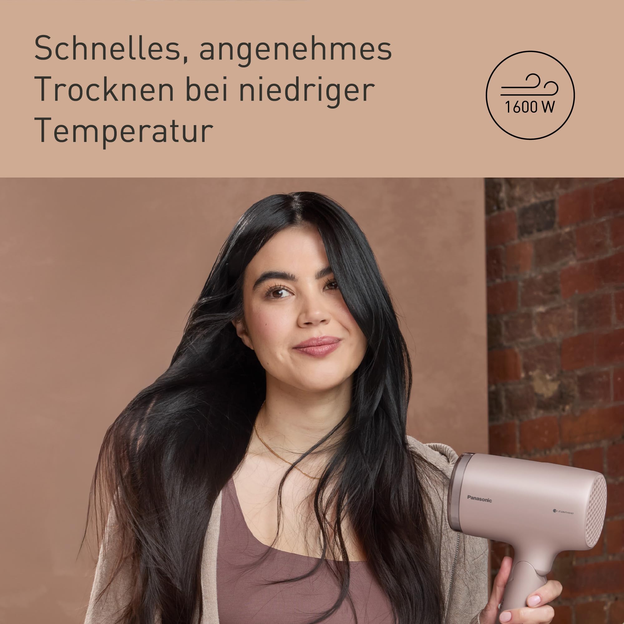 Panasonic EH-NA7M-P825 nanoe Haartrockner für glänzendes Haar, faltbares Design, Schnelltrocknen, Konzentrator-Aufsatz, 1600 W, Hellrosa