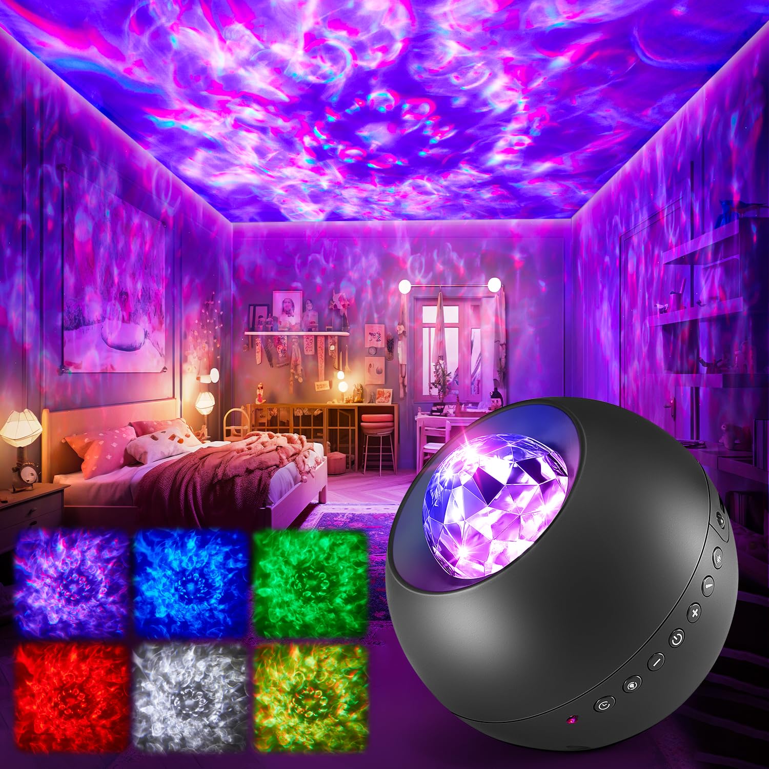 One Fire Proiettore Stelle Soffitto, 10 Colori 20 Modalità Proiettore Bambini Proiettore Soffitto, 15 Rumore Bianco + Bluetooth Luce Notturna Lampada Camera da Letto, Creative Lighting Idee Regalo