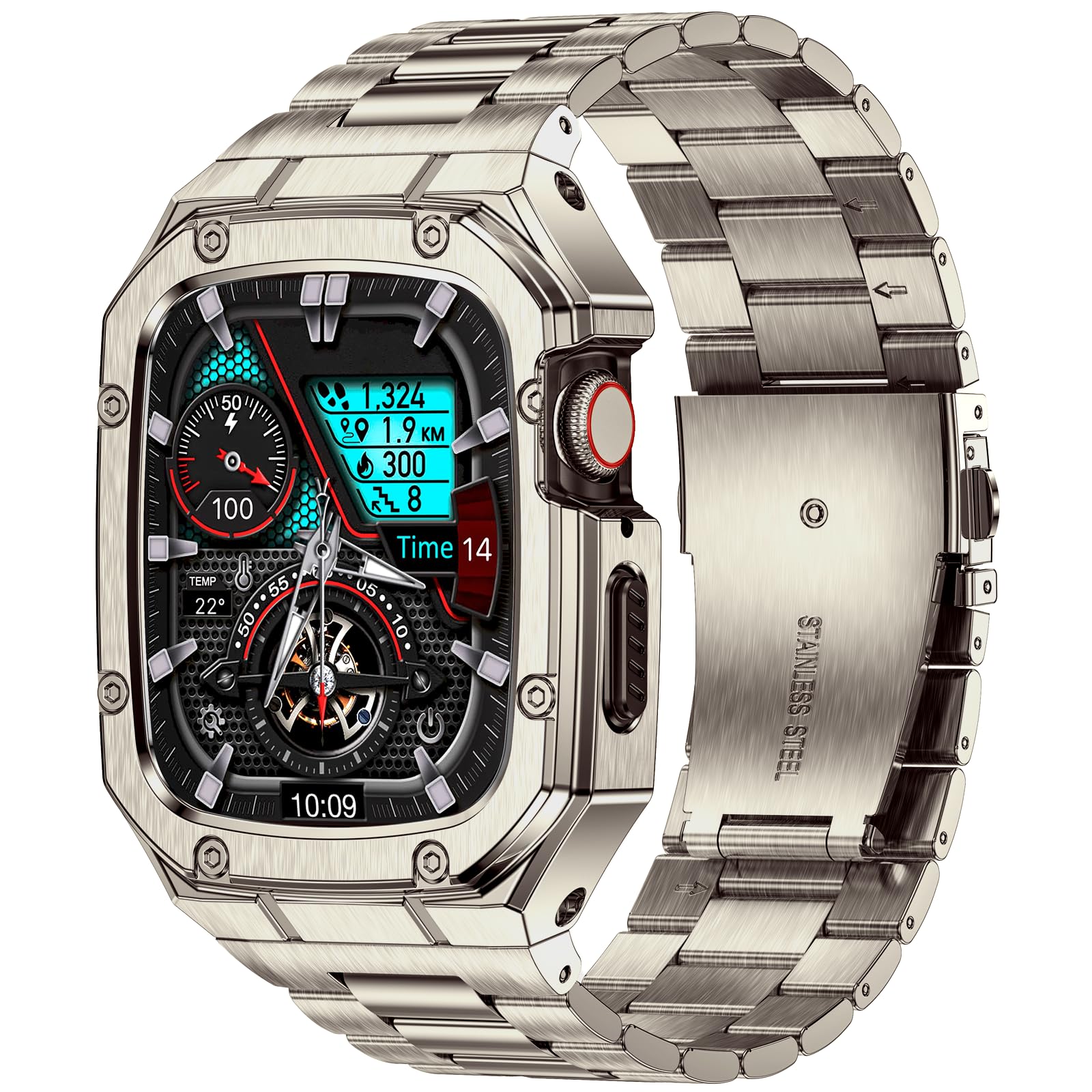 BAITEYOU Stainless Steel Watch Band with Case