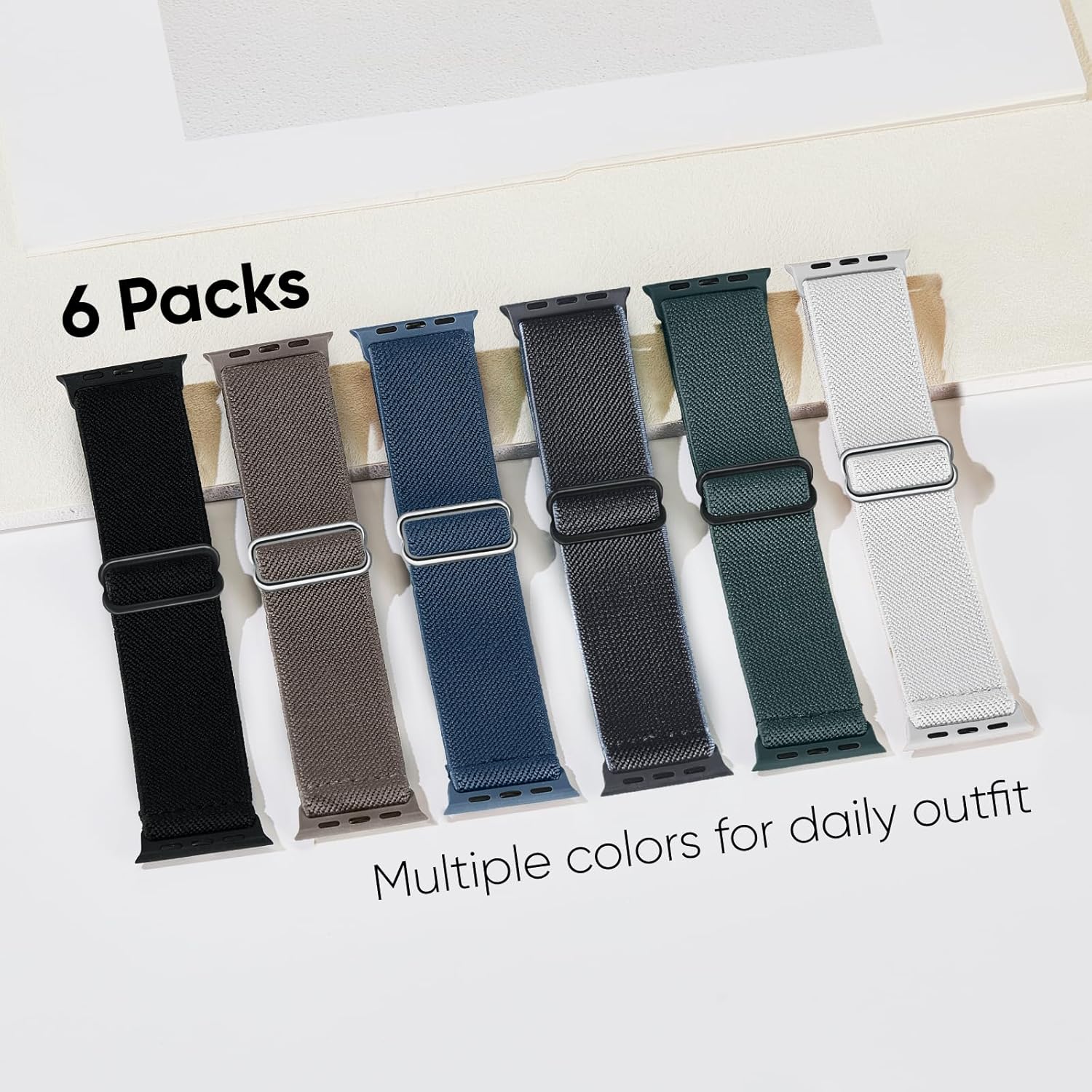 6 Pack Stretchy Solo Loop Compatible with Apple Watch Band 45mm 46mm 44mm 42mm 49mm 41mm 40mm 38mm Men Women, Braided Elastic Nylon Strap for iWatch Series 10 9 8 7 6 5 4 3 11 SE SE 2/3 Ultra Ultra 2 - Image 5