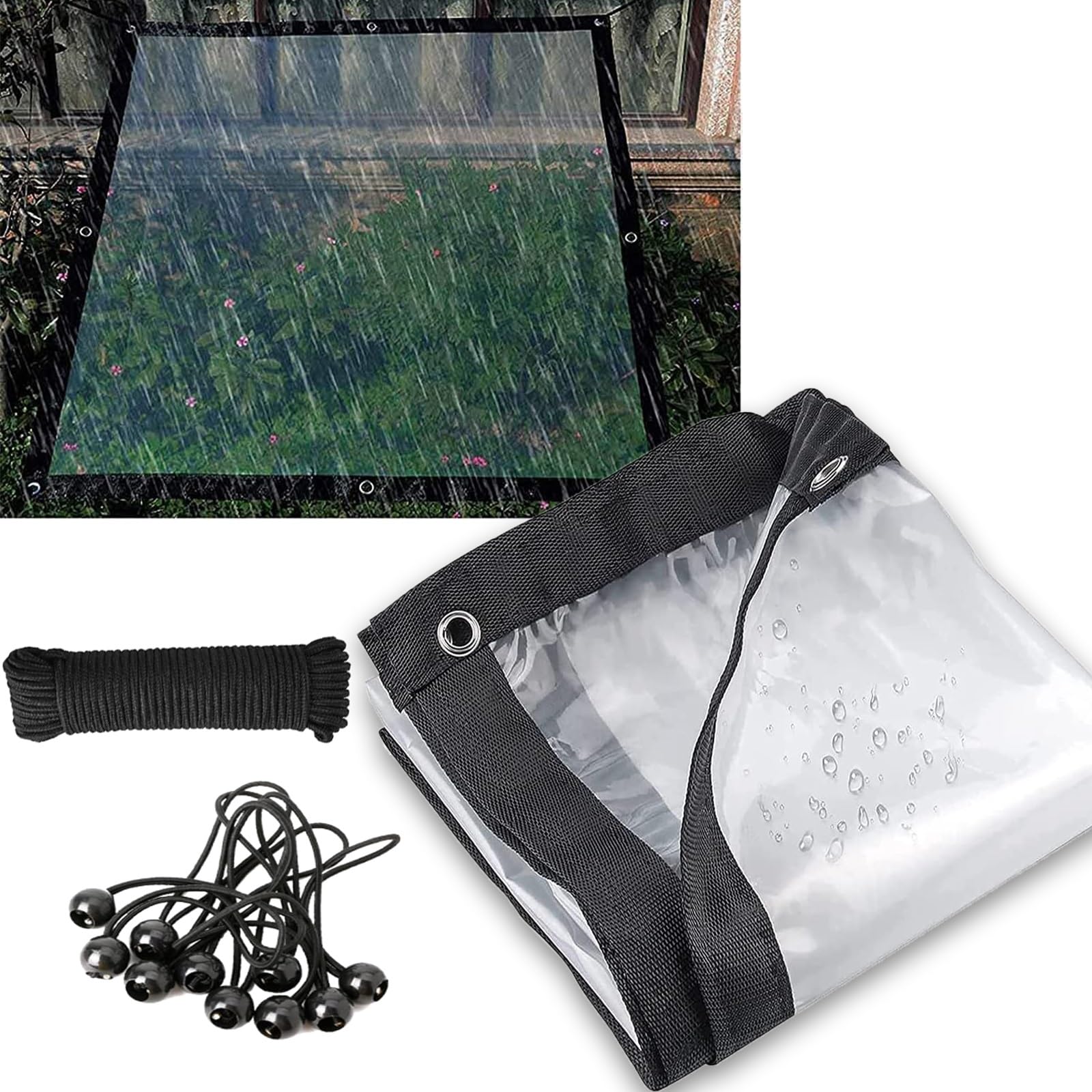 Bâche imperméable en PVC transparent anti-pluie haute densité pour extérieur