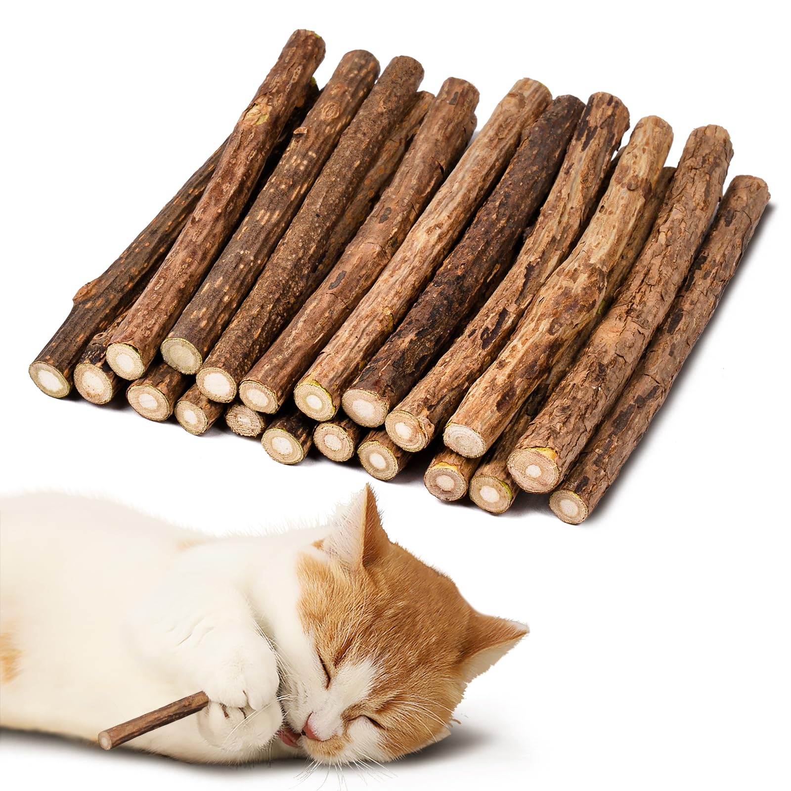 Adiwo Palitos de Hierba Gatera, 20pcs Palitos de Hierba Gatera Matatabi, Palitos de Matatabi de Juguete para Gatos, Juguete para Masticar para Gatos, Adecuado para el Cuidado Dental de Gatos 8-10 mm