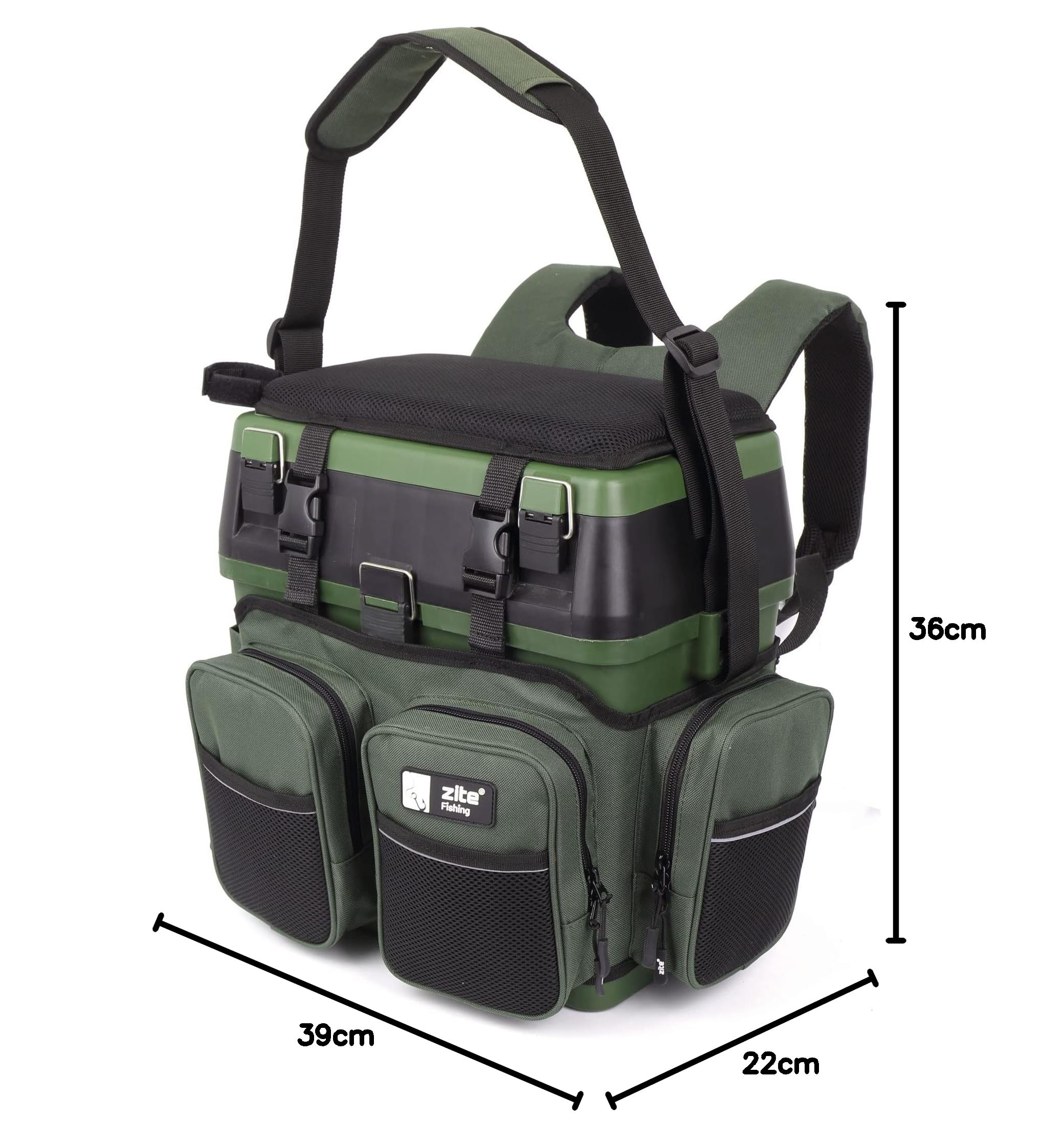 Zite Fishing - Zaino multifunzione con seduta, include 4 scatole in plastica nel coperchio, ideale per riporre accessori da pesca