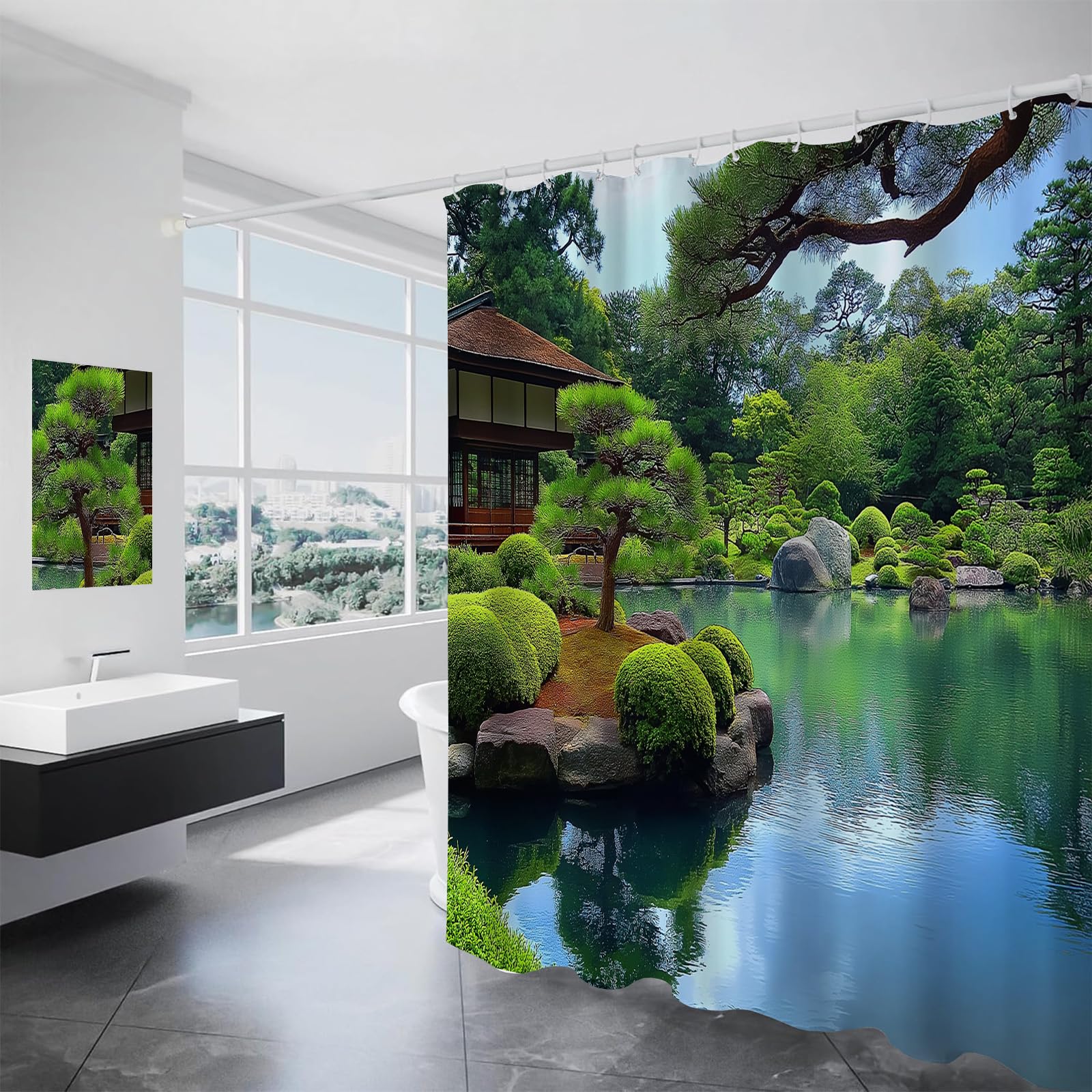 Rideaux Douche Bonsaï Étang Transparent Grand Rideau Douche 150x180 pour Baignoire et Hôtel