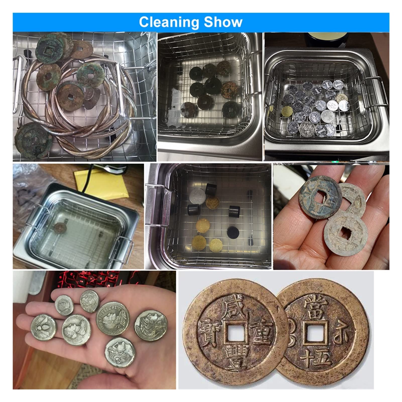 Dispositivo per la Pulizia ad ultrasuoni Cleaner di Monete ad ultrasuoni 1. 3L 120w Macchina for la Pulizia a for Gioielli for Rame Romane Commemorative