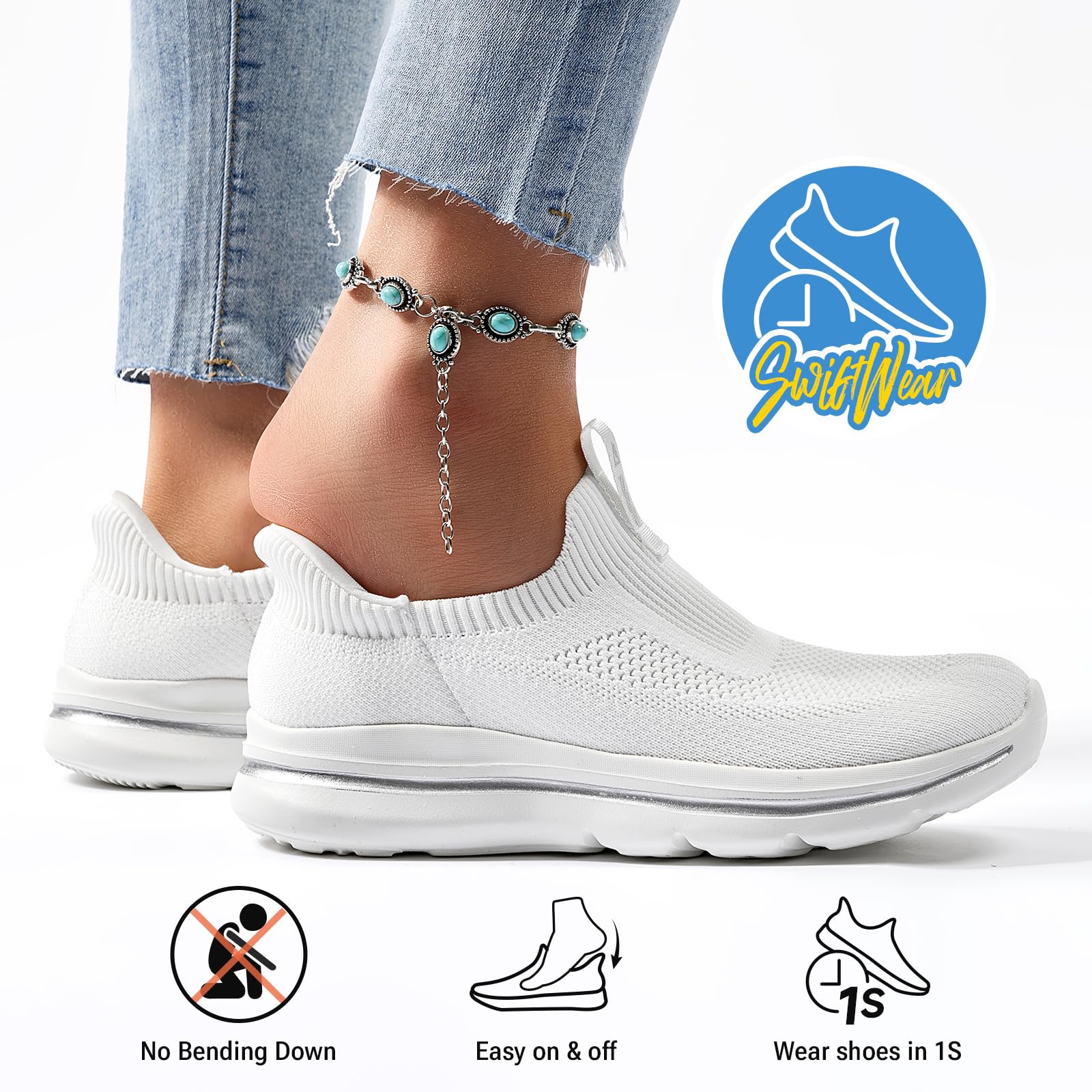 ODCKOI Damen Slip On Walking Schuhe, Atmungsaktive Freizeitschuhe zum Reinschlüpfen, Leichte Bequeme Sneaker,Spaziergang und Reisen